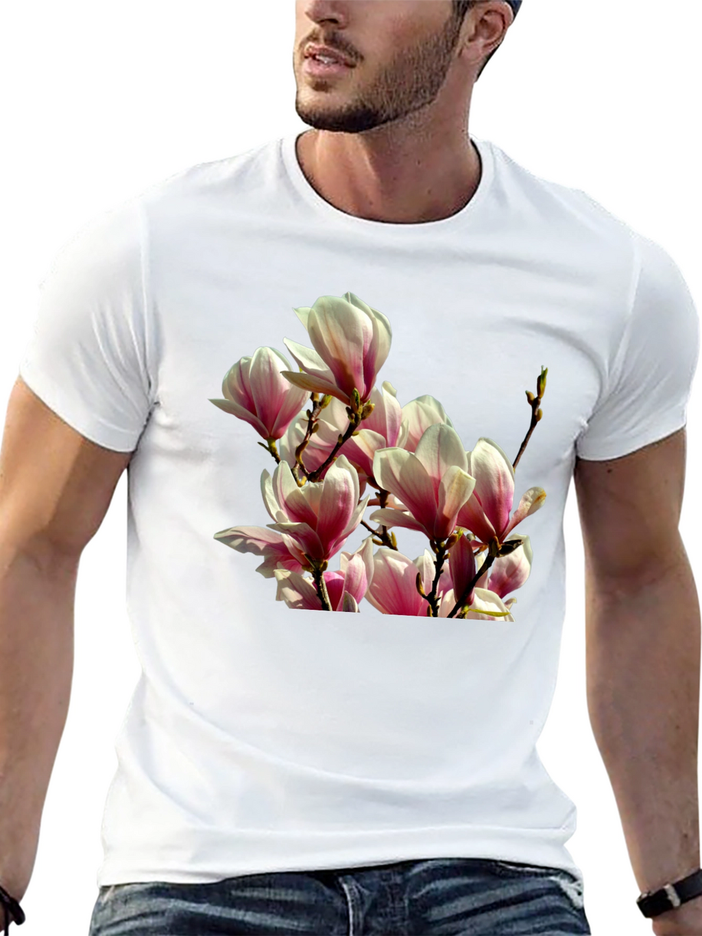 Floral Magnolia Graphic Tee - Black Cotton T-Shirt