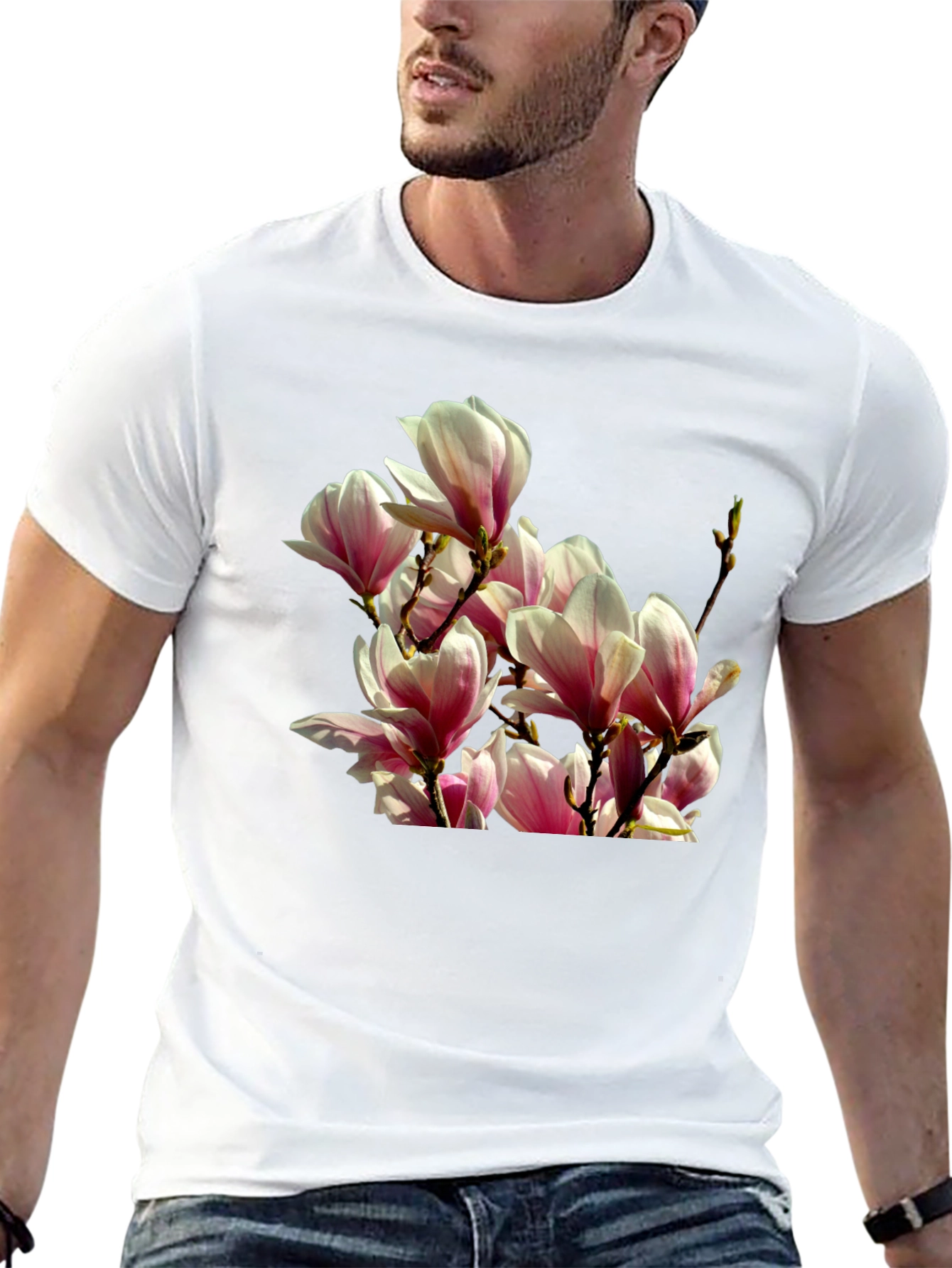 Floral Magnolia Graphic Tee - Black Cotton T-Shirt