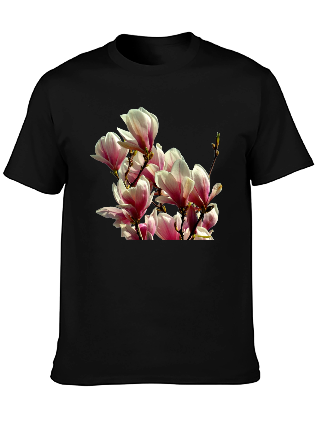 Floral Magnolia Graphic Tee - Black Cotton T-Shirt