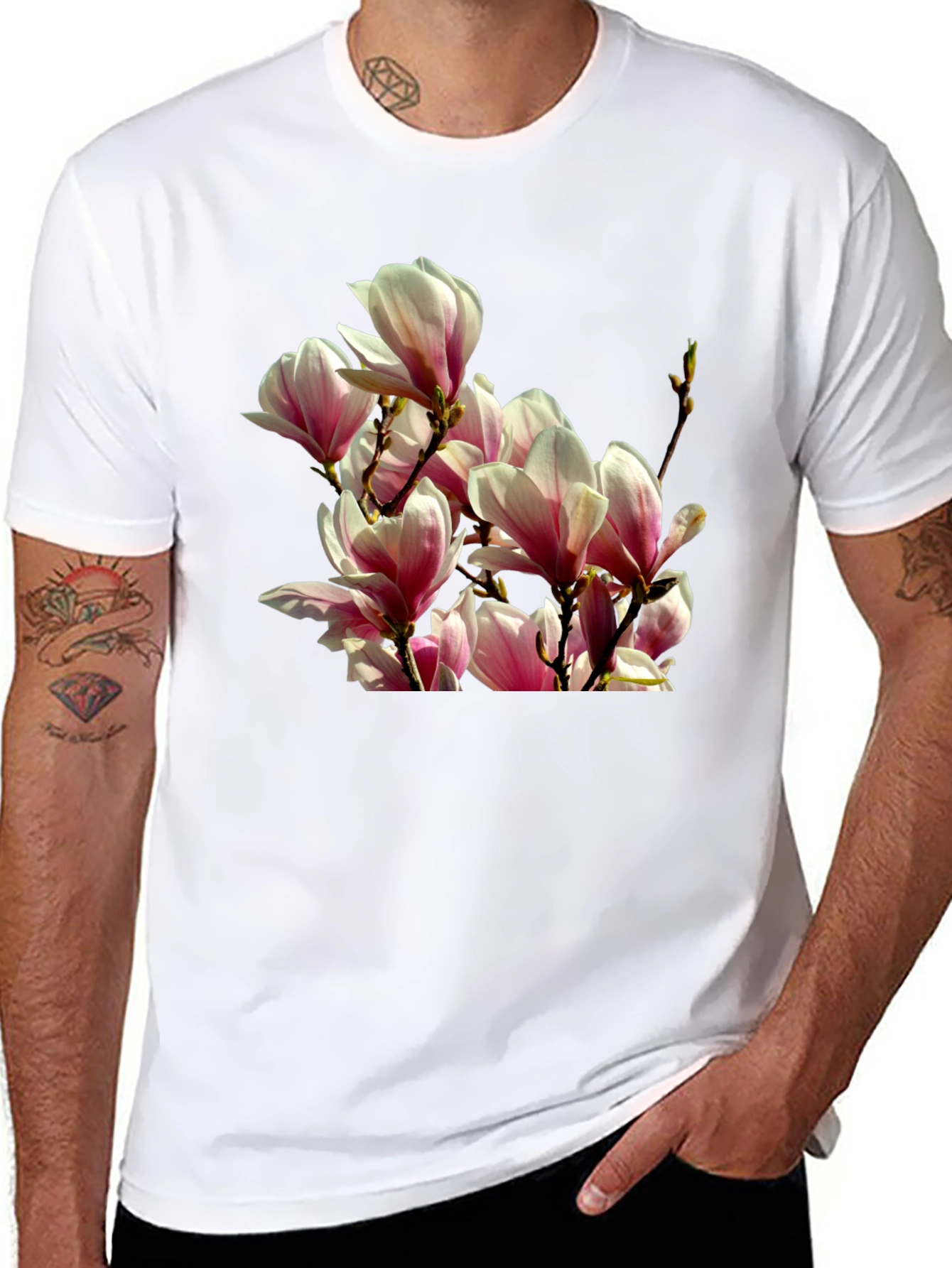 Floral Magnolia Graphic Tee - Black Cotton T-Shirt