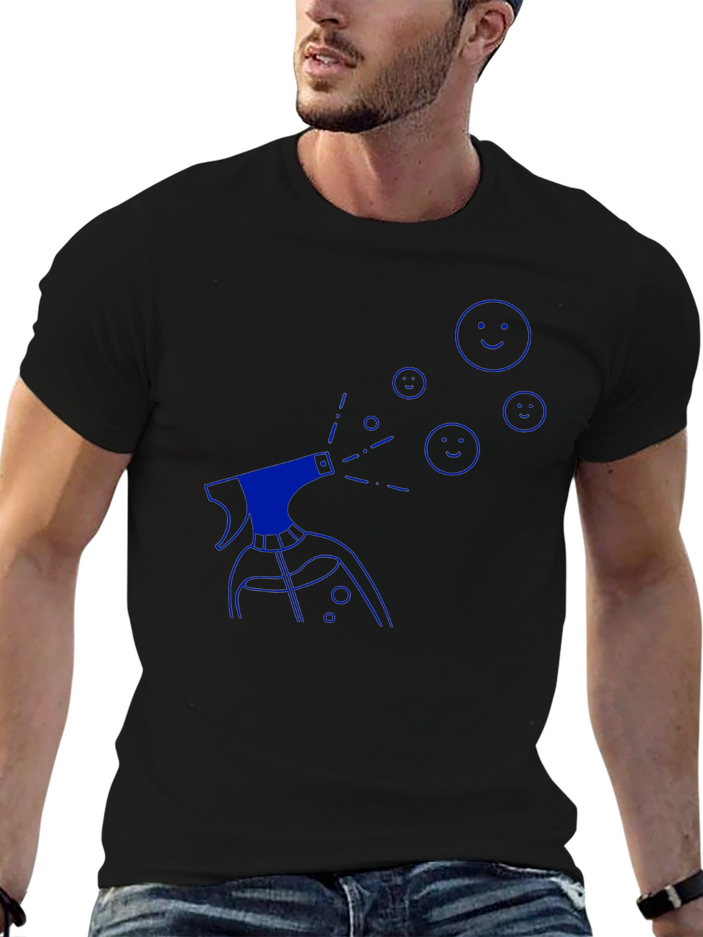 Mens Black T-Shirt with Blue Spray Design