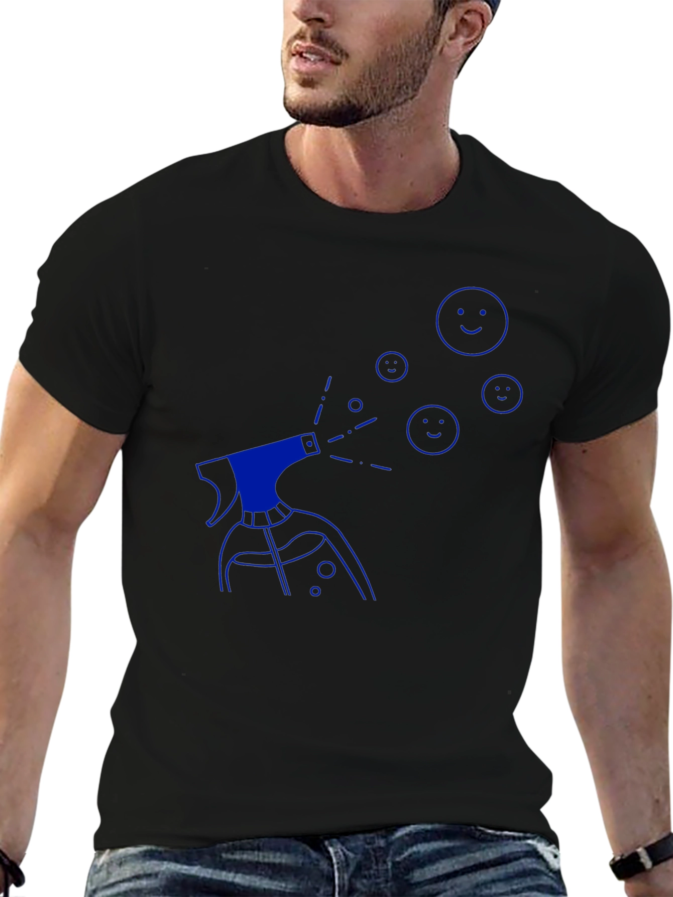 Mens Black T-Shirt with Blue Spray Design