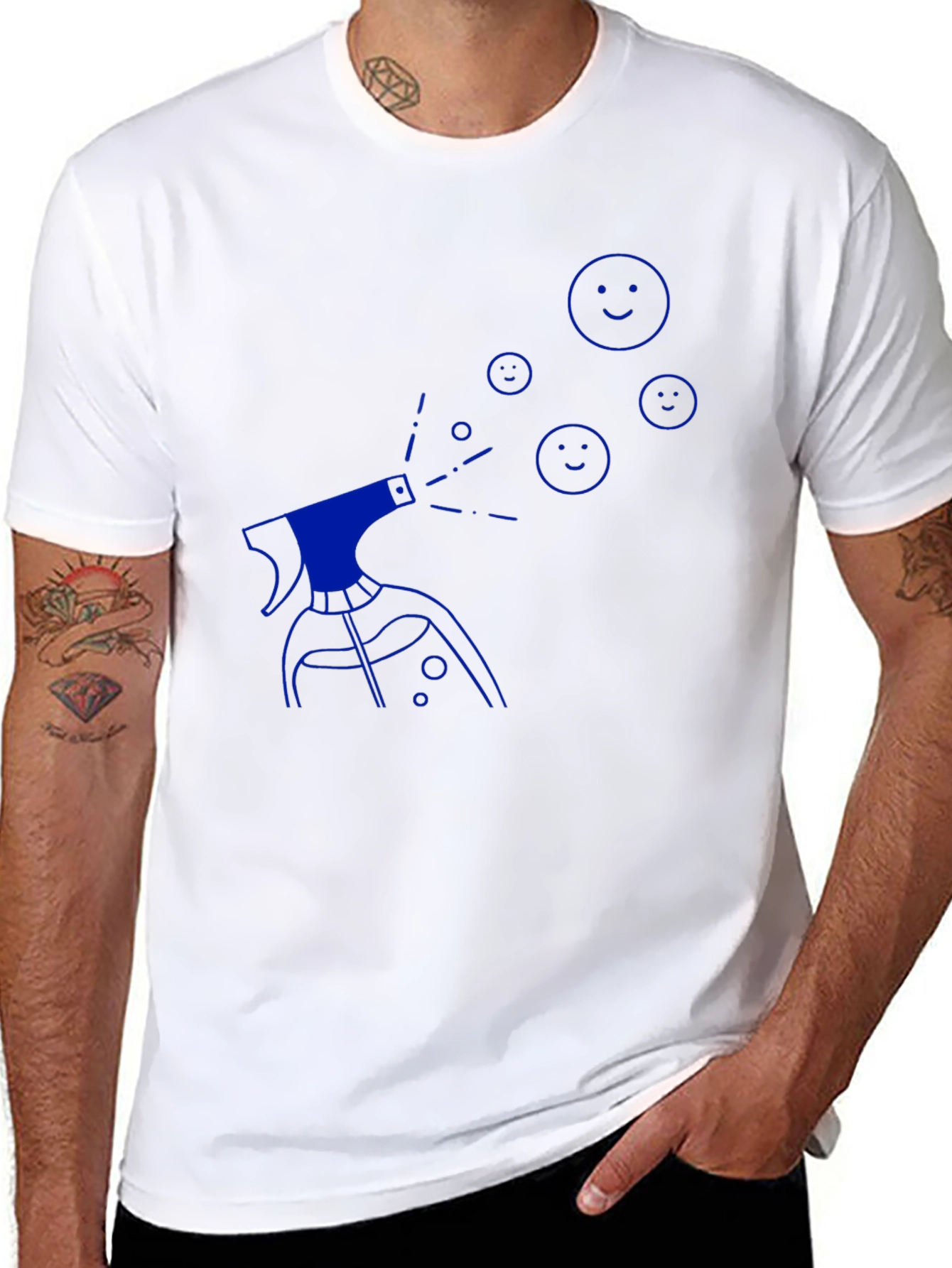 Mens Black T-Shirt with Blue Spray Design