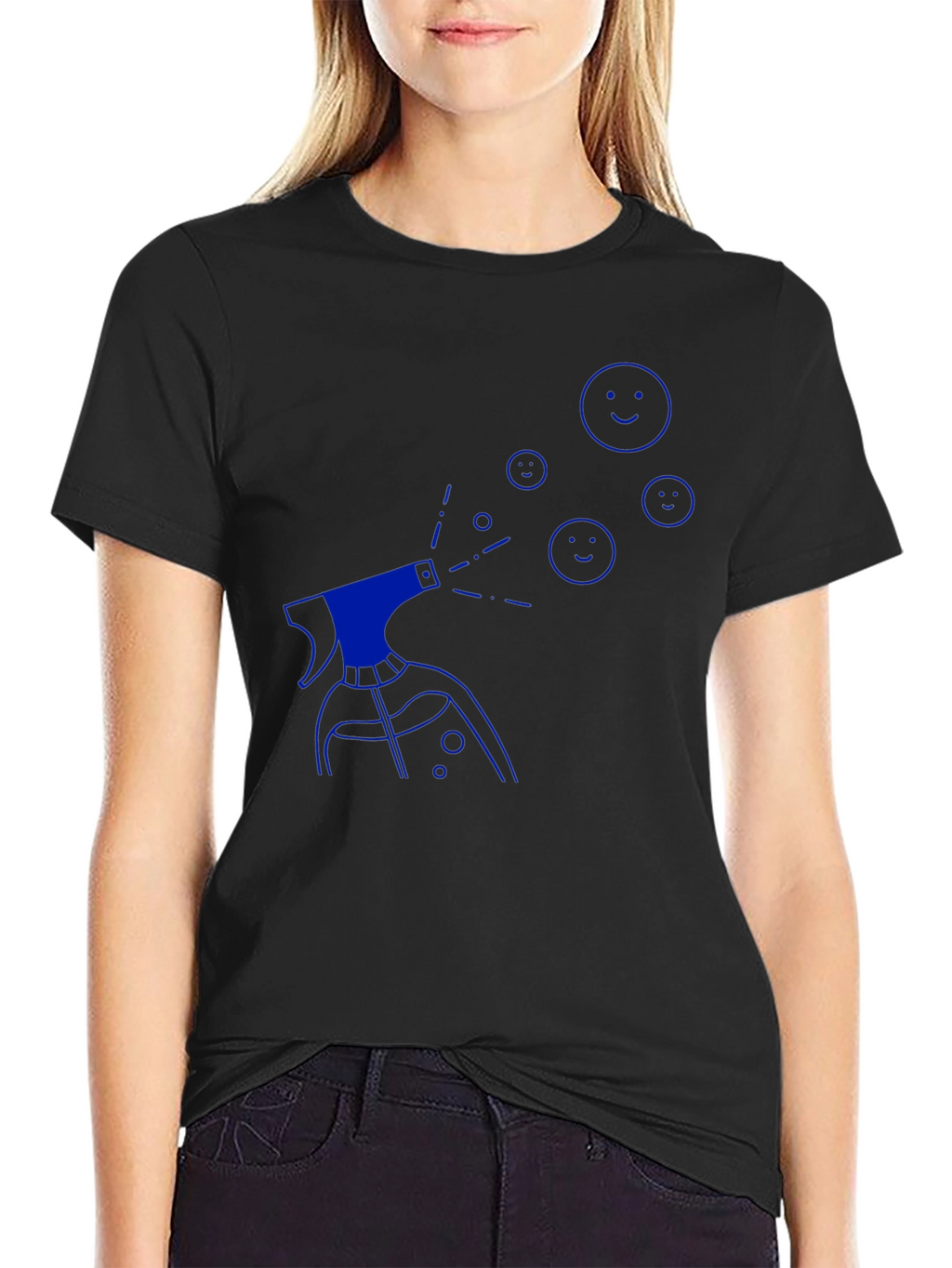 Mens Black T-Shirt with Blue Spray Design