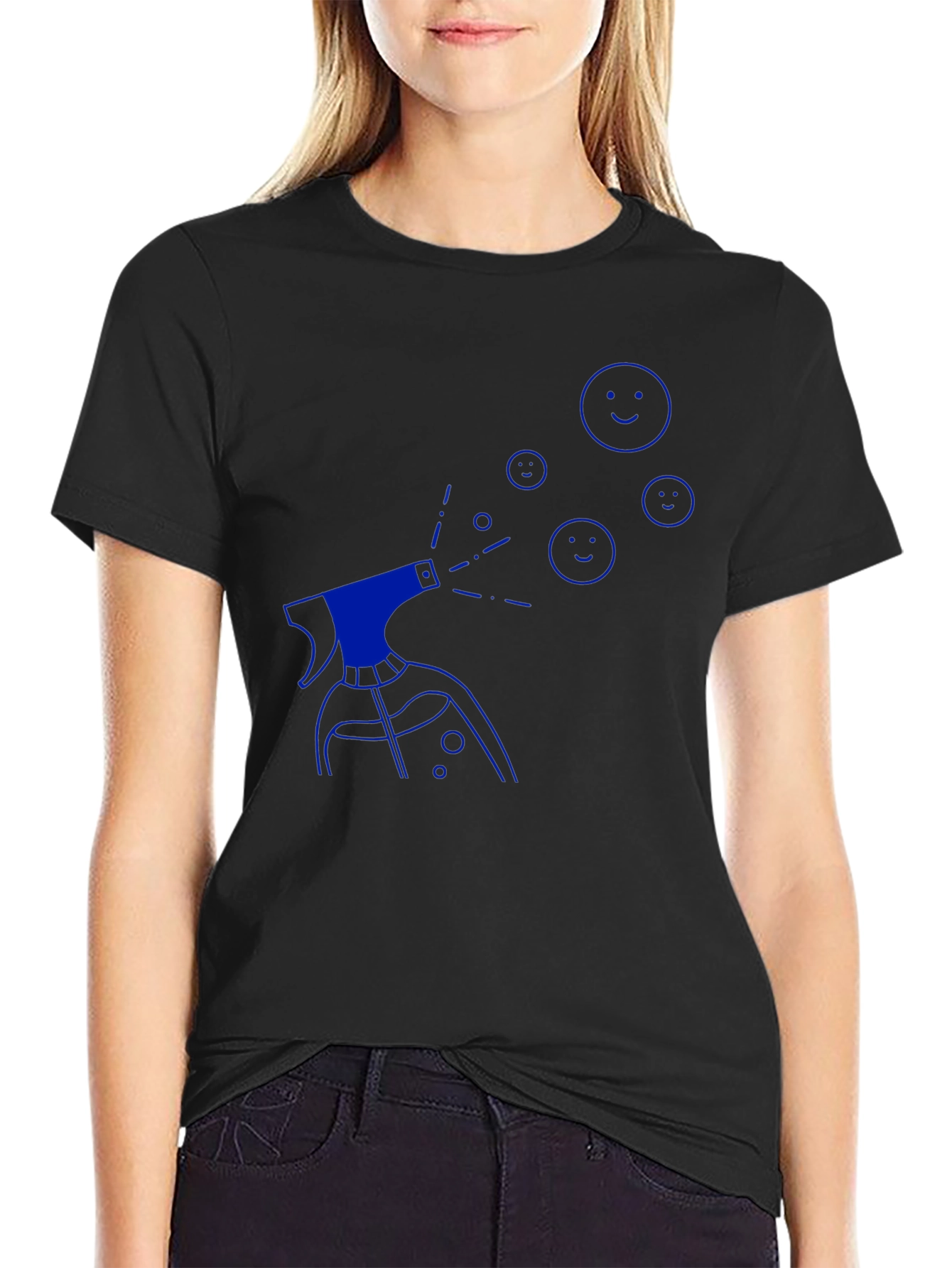 Mens Black T-Shirt with Blue Spray Design