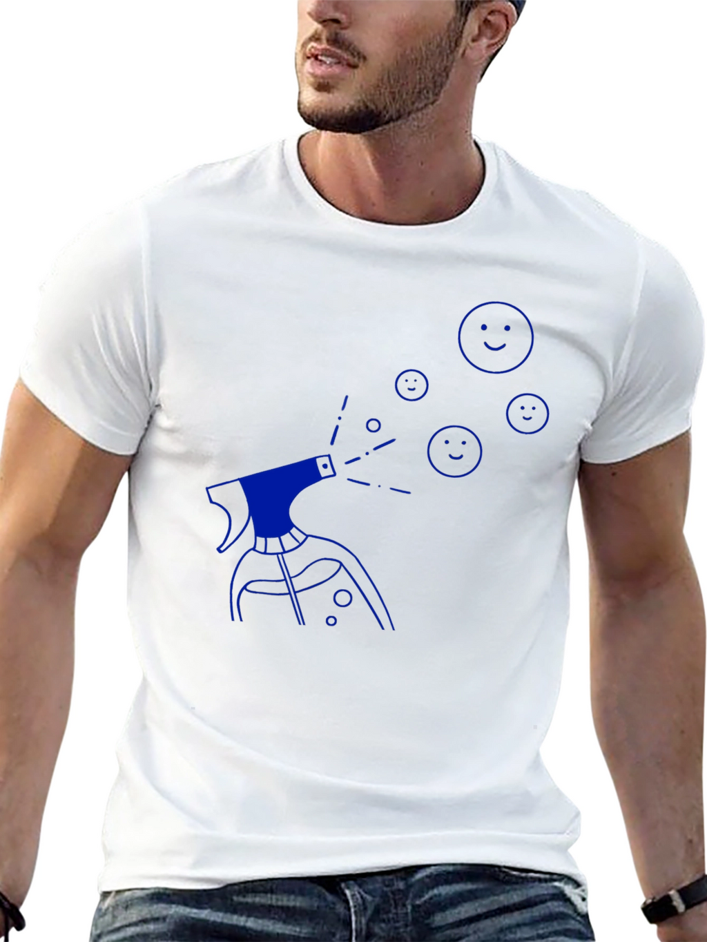 Mens Black T-Shirt with Blue Spray Design