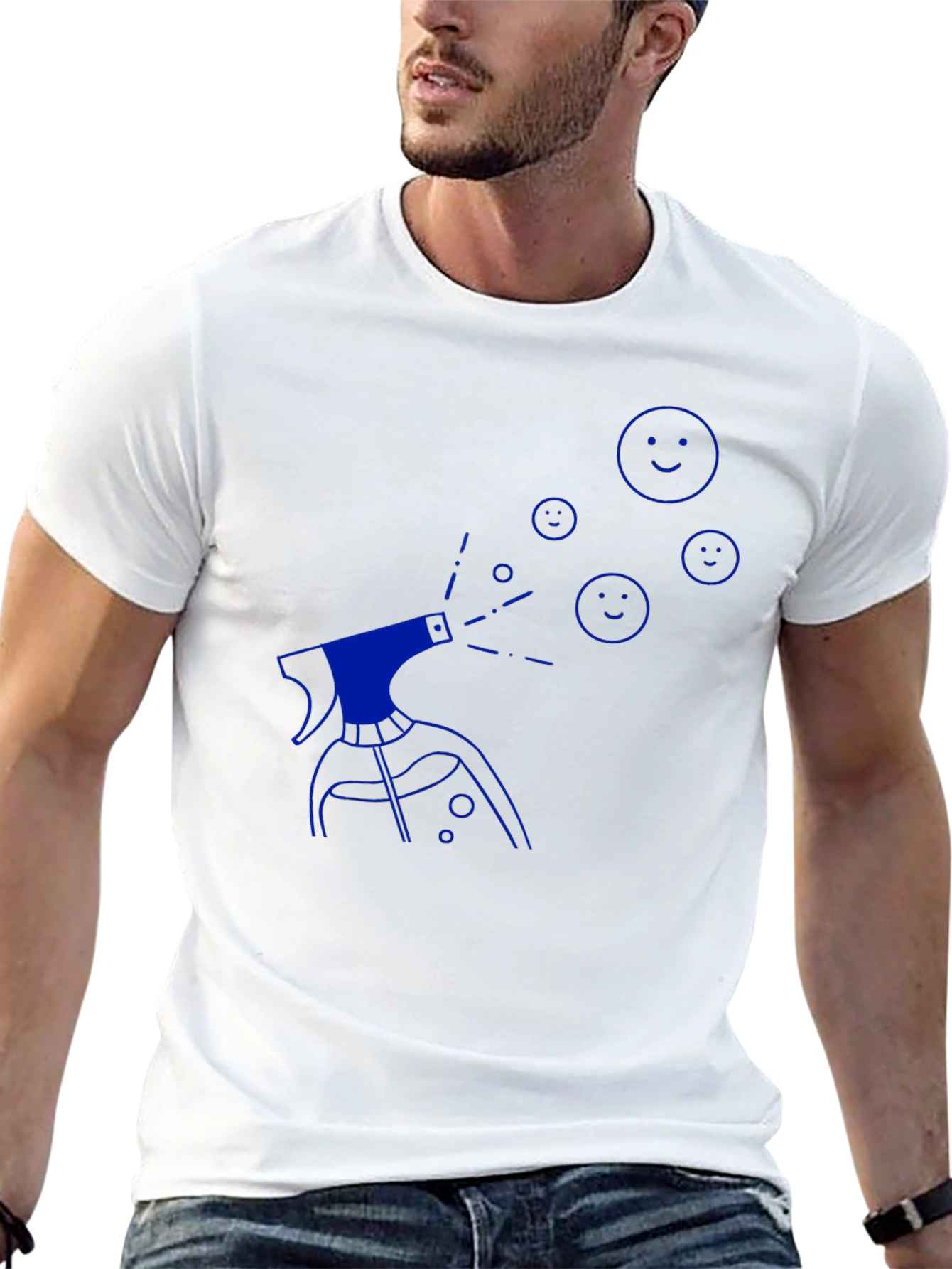 Mens Black T-Shirt with Blue Spray Design