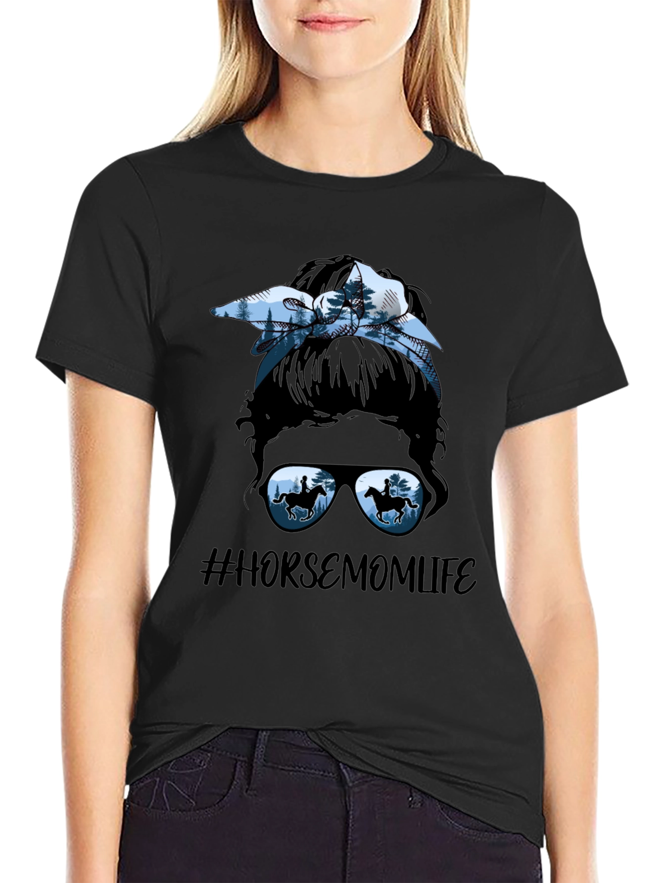 Horse Mom Life Messy Bun T-Shirt