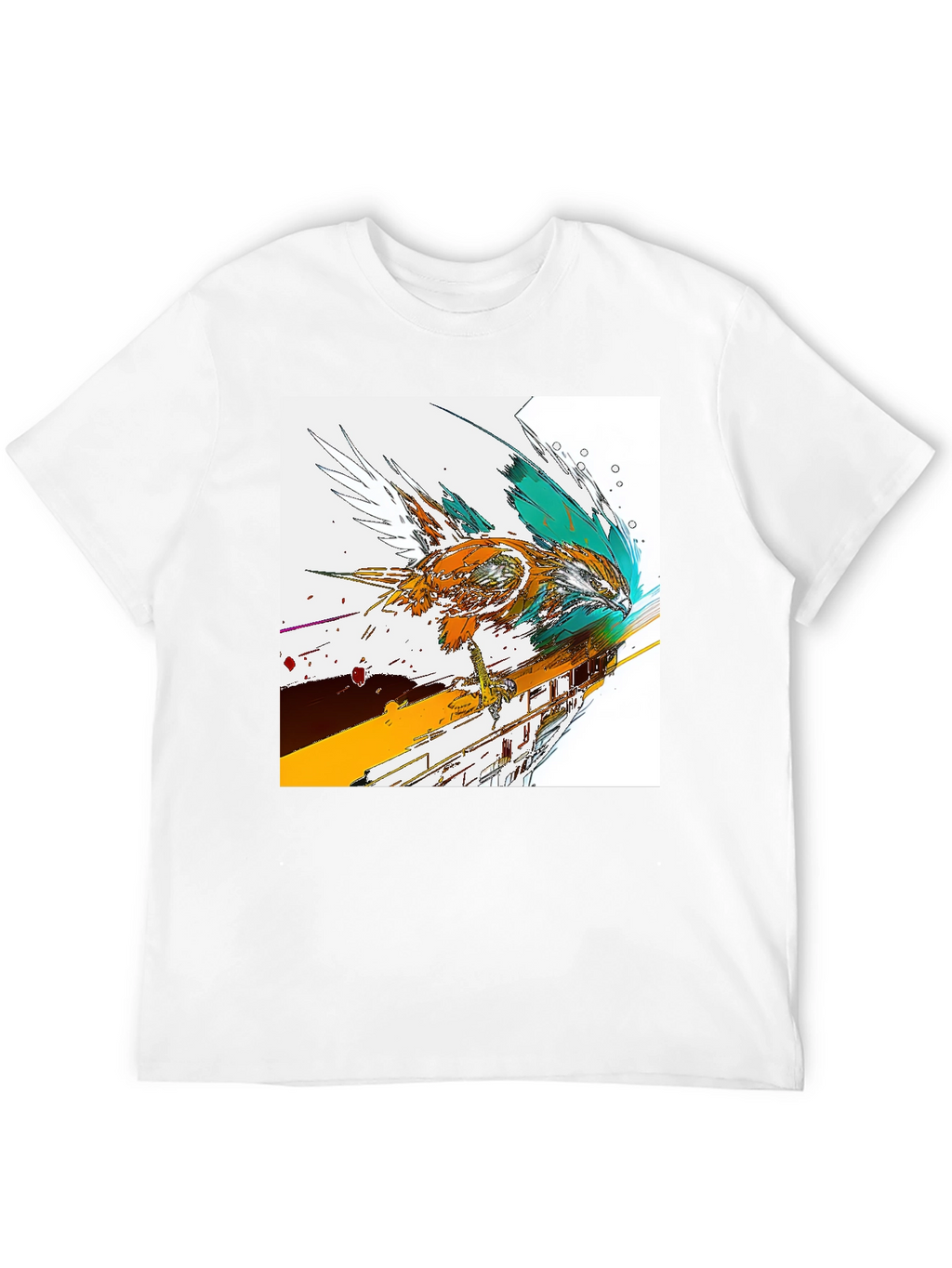 Abstract Bird Graphic Print Black T-Shirt