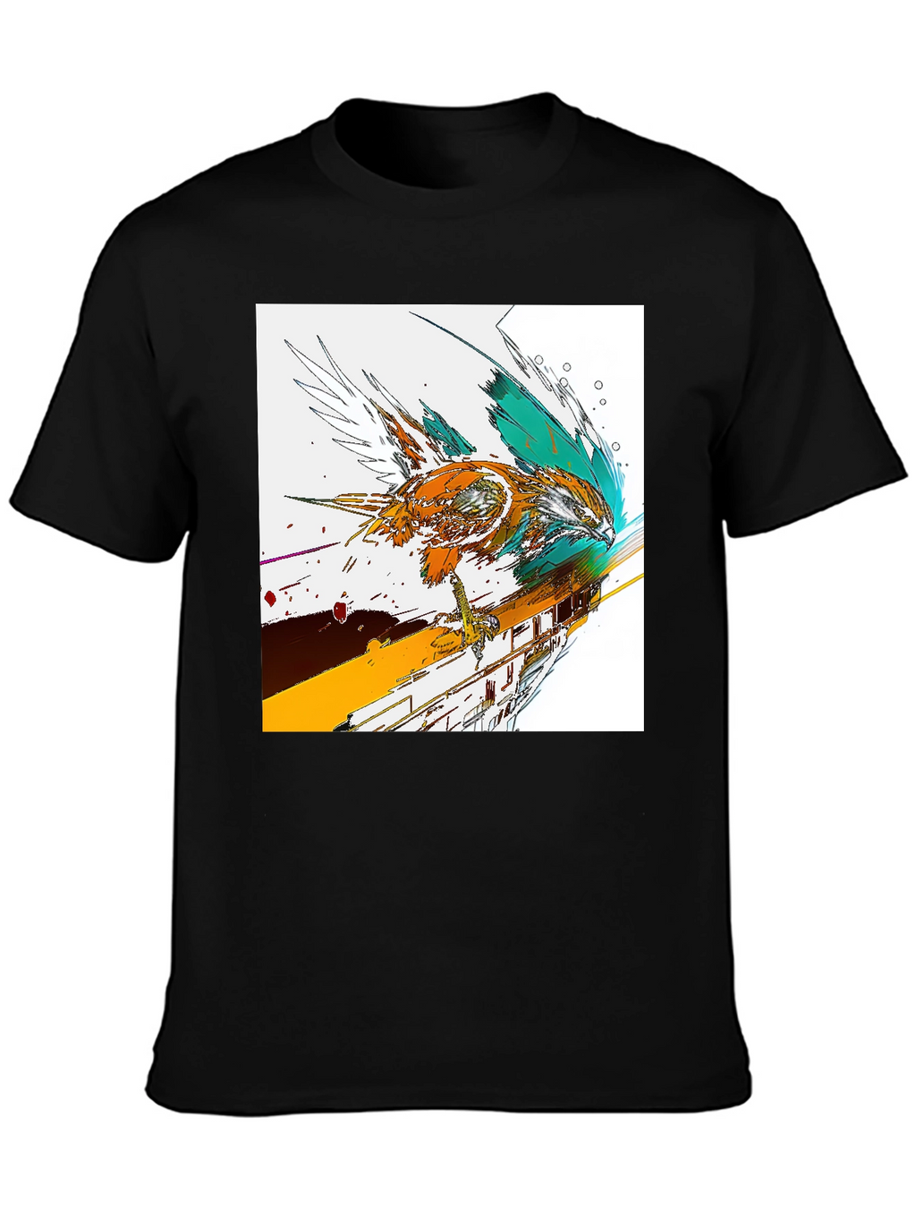 Abstract Bird Graphic Print Black T-Shirt