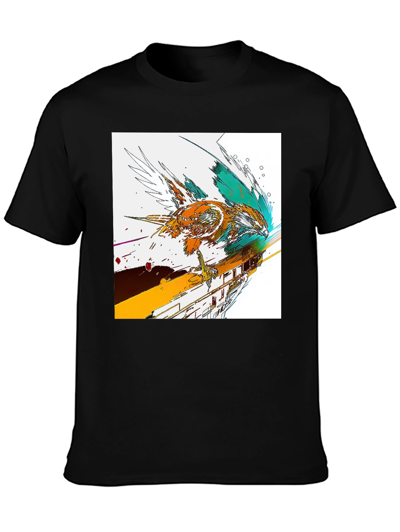 Abstract Bird Graphic Print Black T-Shirt