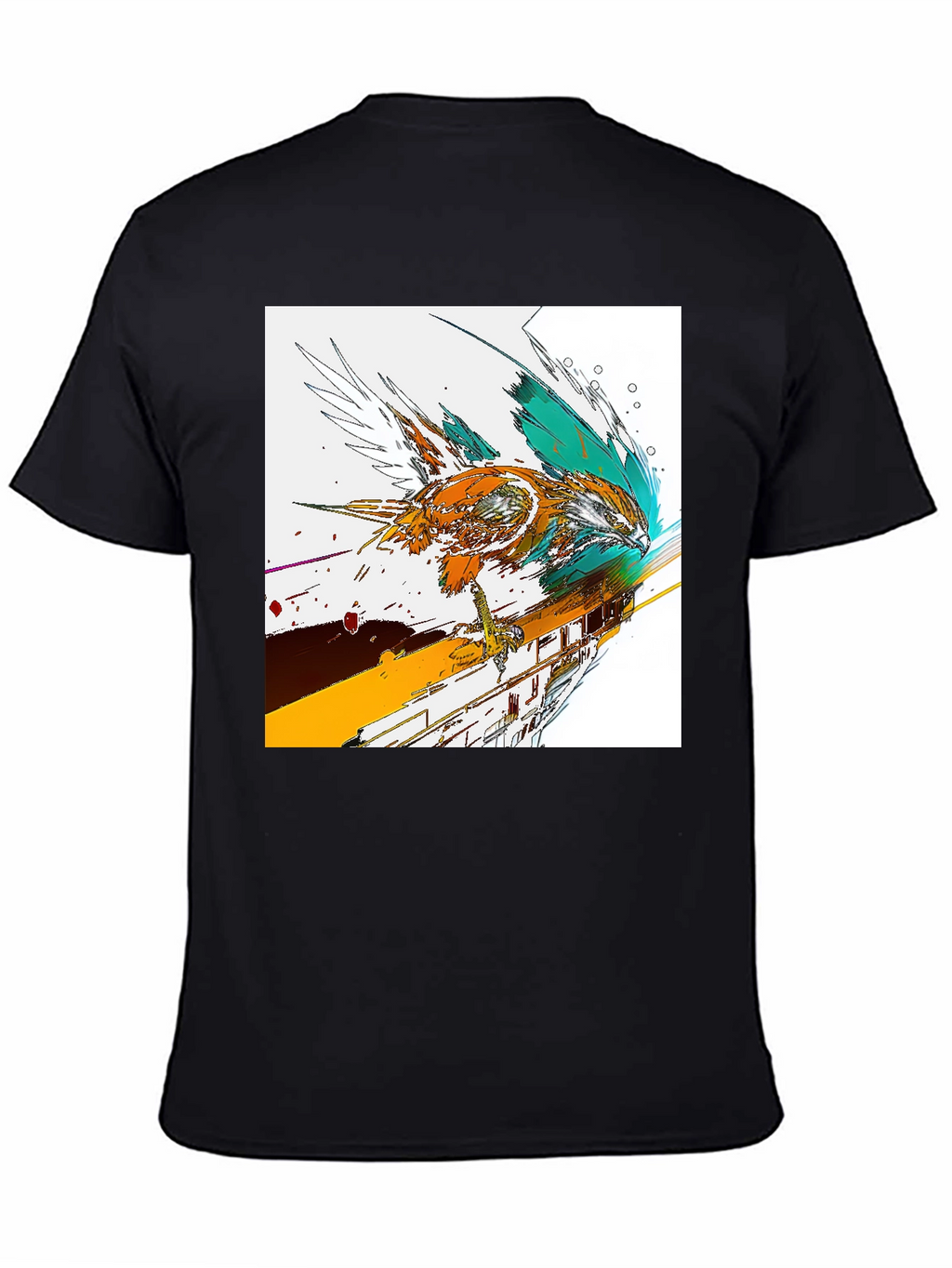 Abstract Bird Graphic Print Black T-Shirt