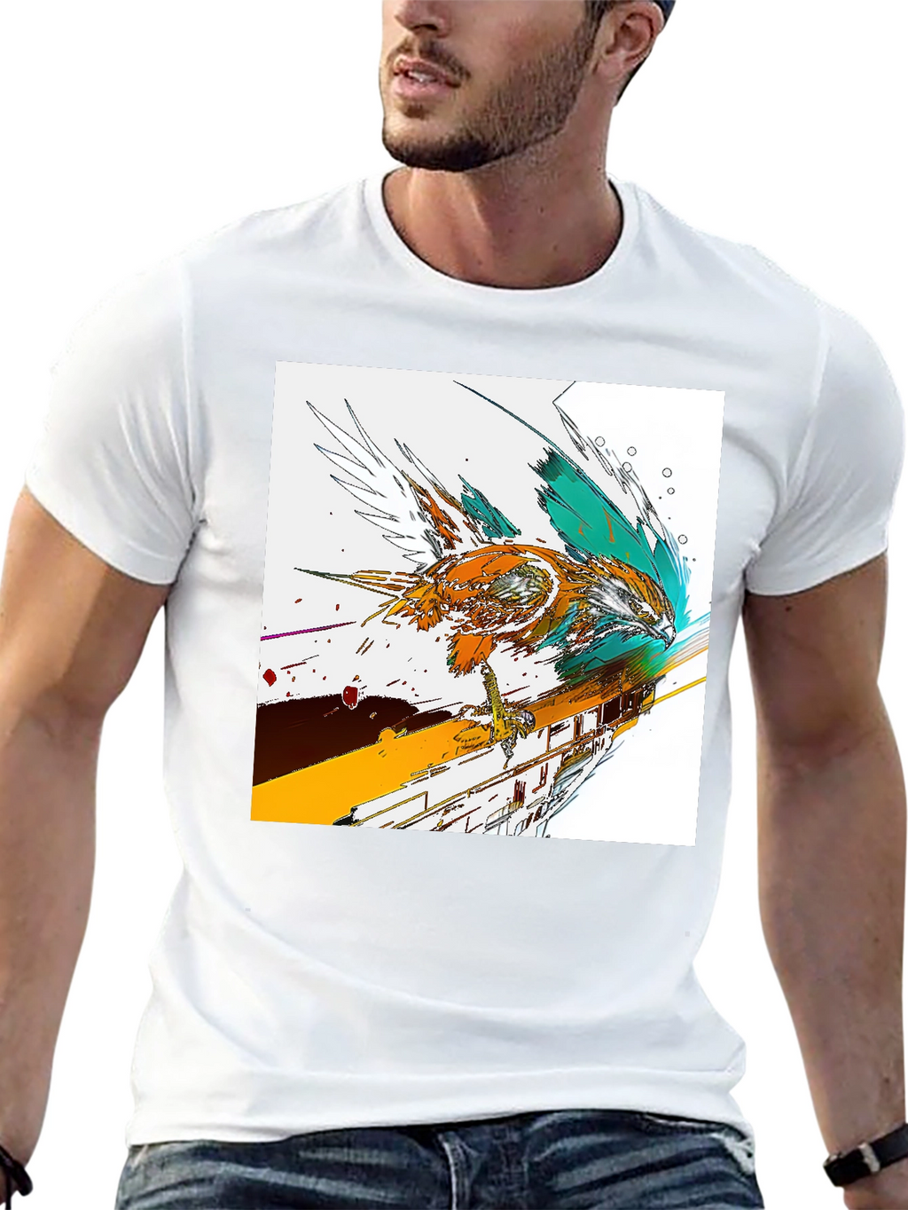 Abstract Bird Graphic Print Black T-Shirt