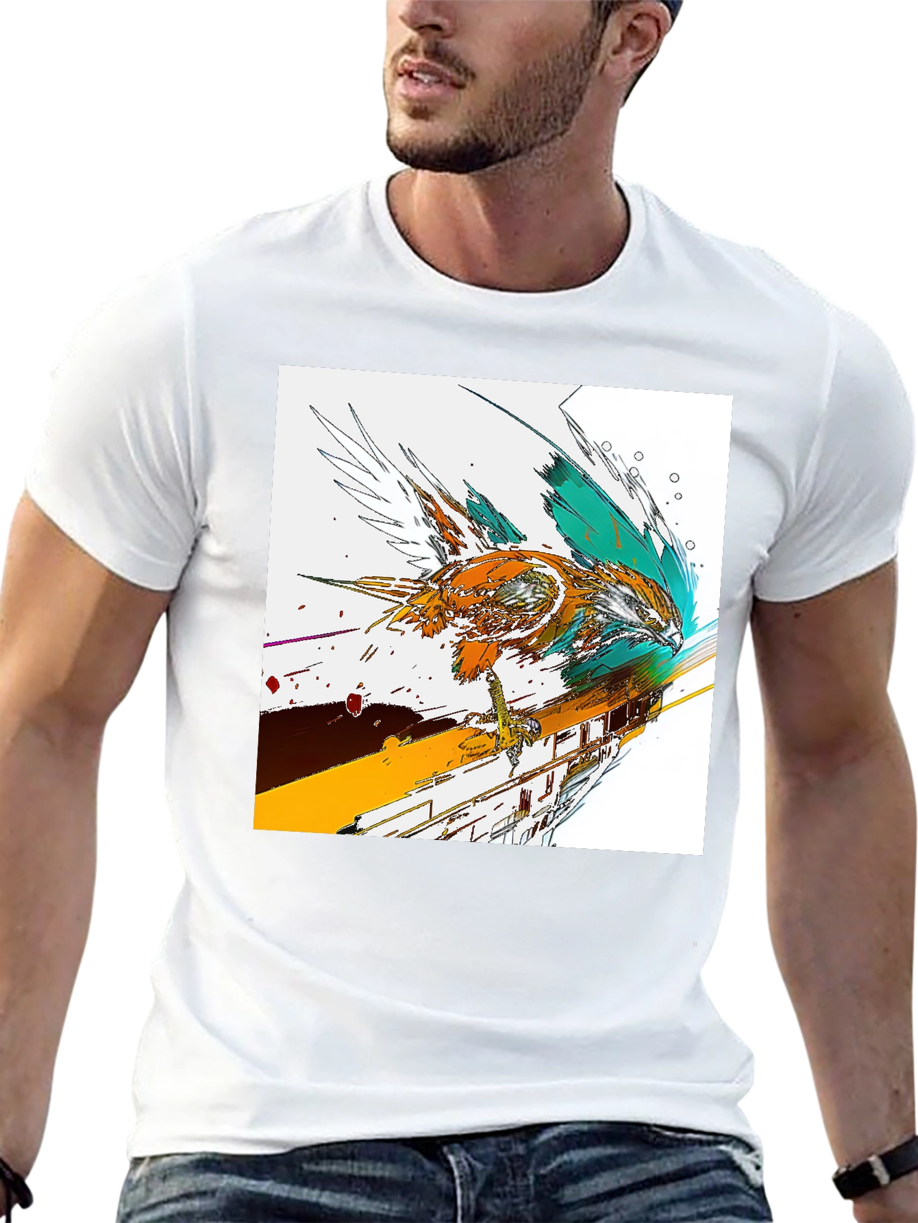 Abstract Bird Graphic Print Black T-Shirt