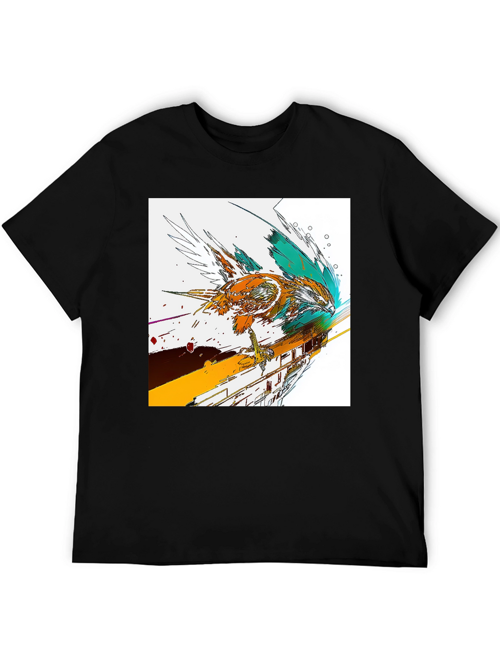 Abstract Bird Graphic Print Black T-Shirt