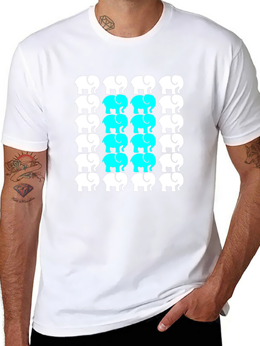 Elephant Pattern Black T-Shirt