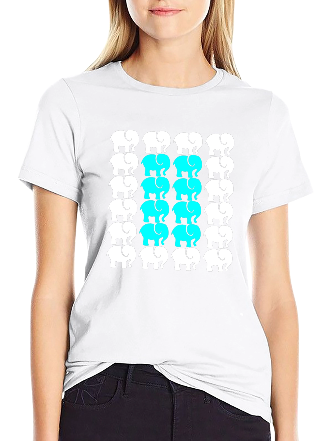 Elephant Pattern Black T-Shirt