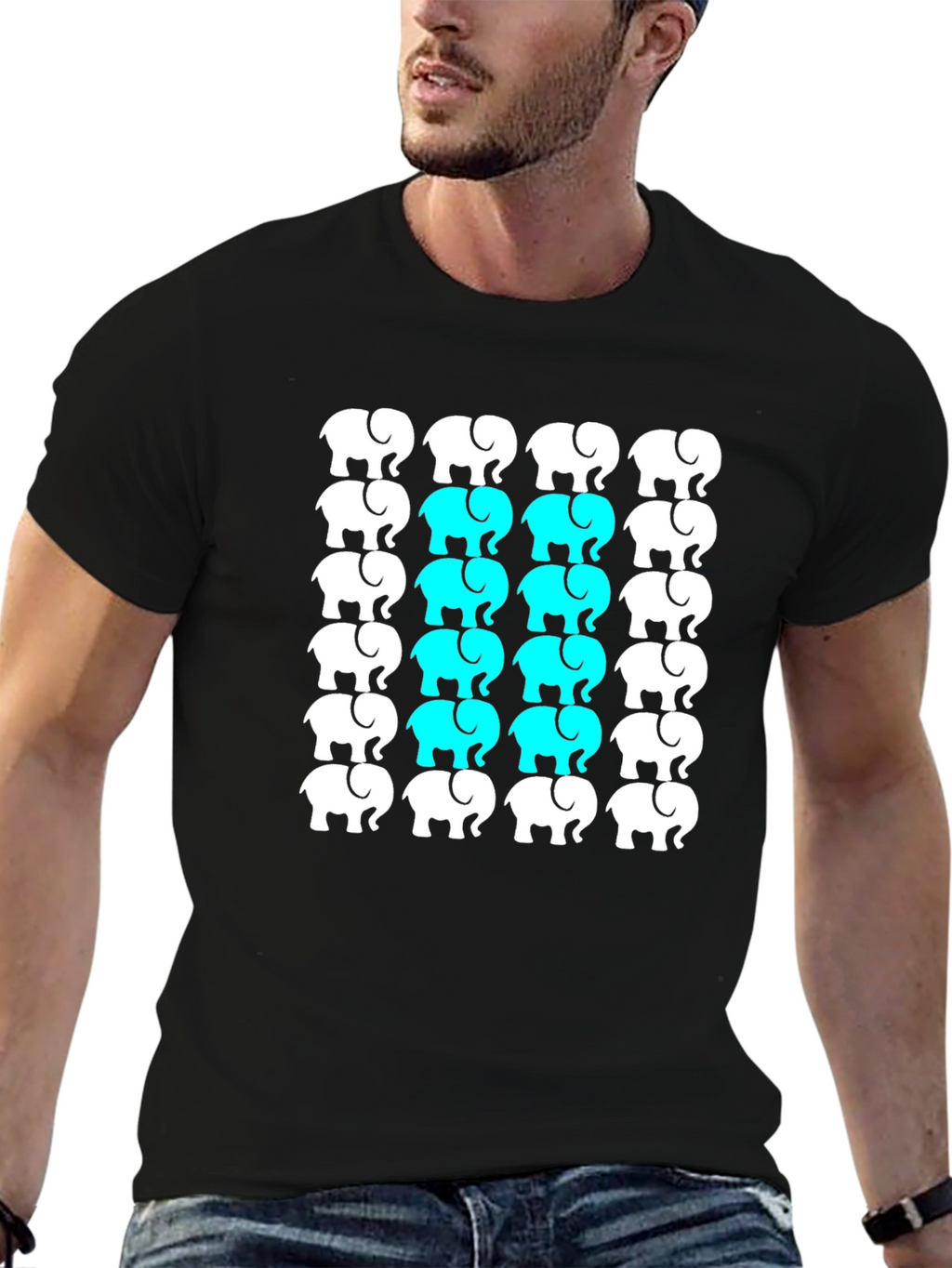 Elephant Pattern Black T-Shirt