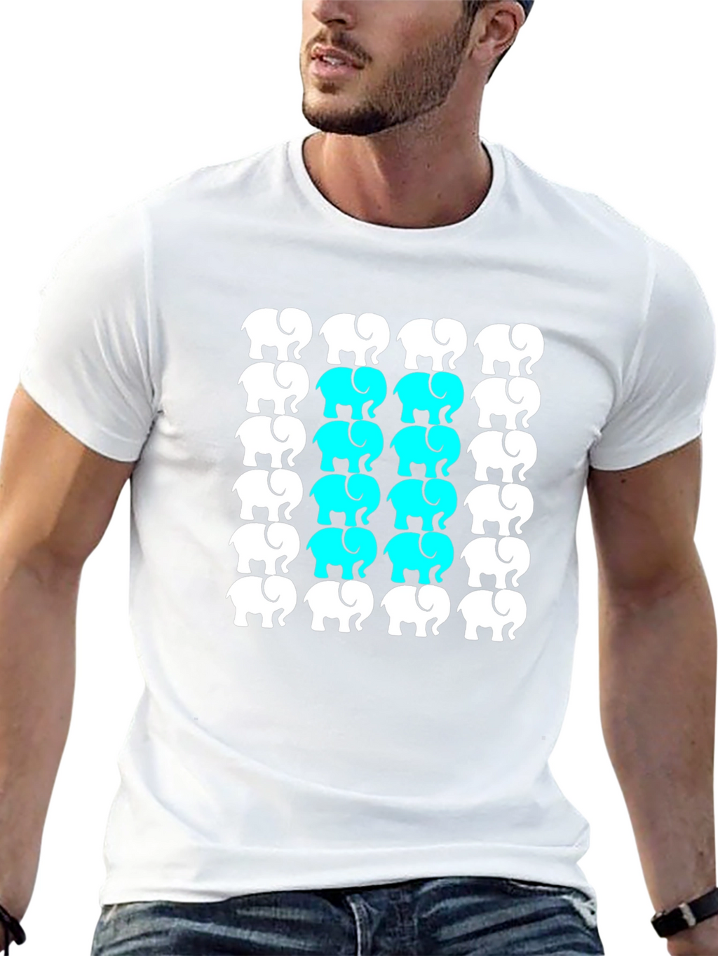 Elephant Pattern Black T-Shirt