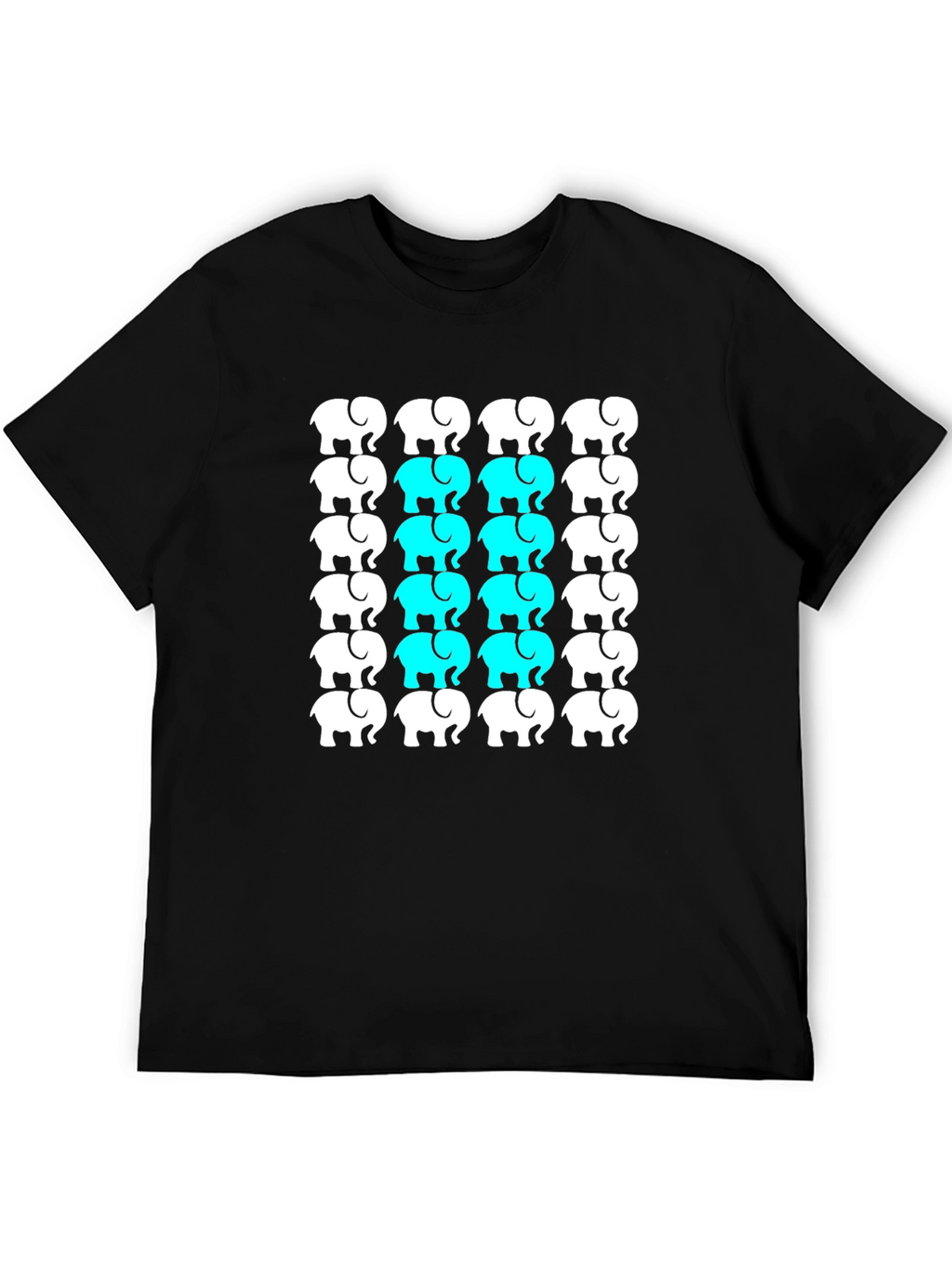 Elephant Pattern Black T-Shirt