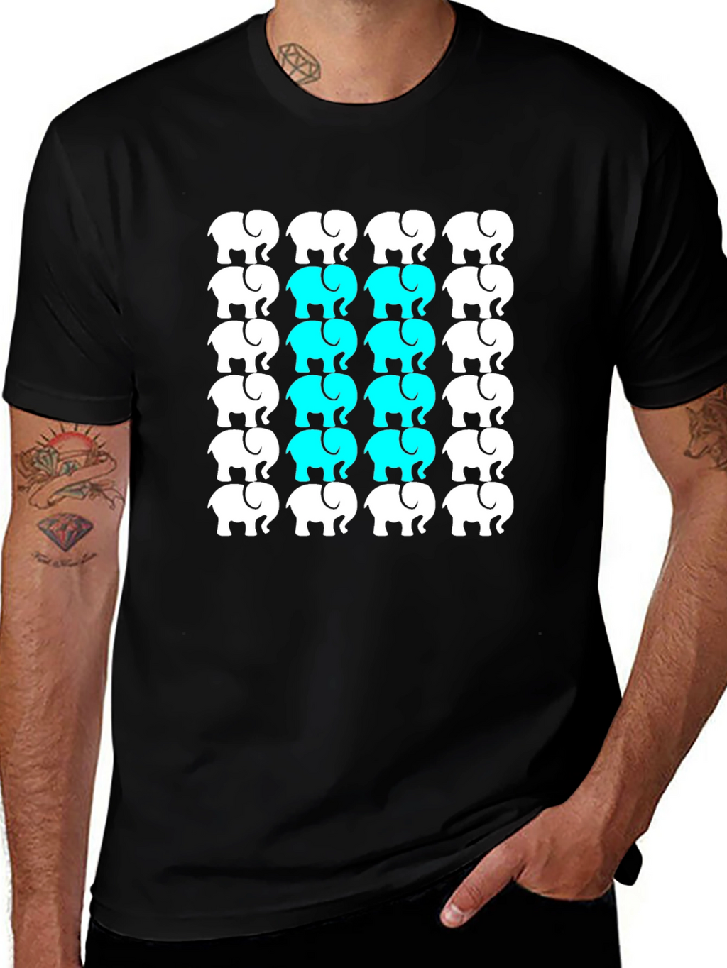 Elephant Pattern Black T-Shirt