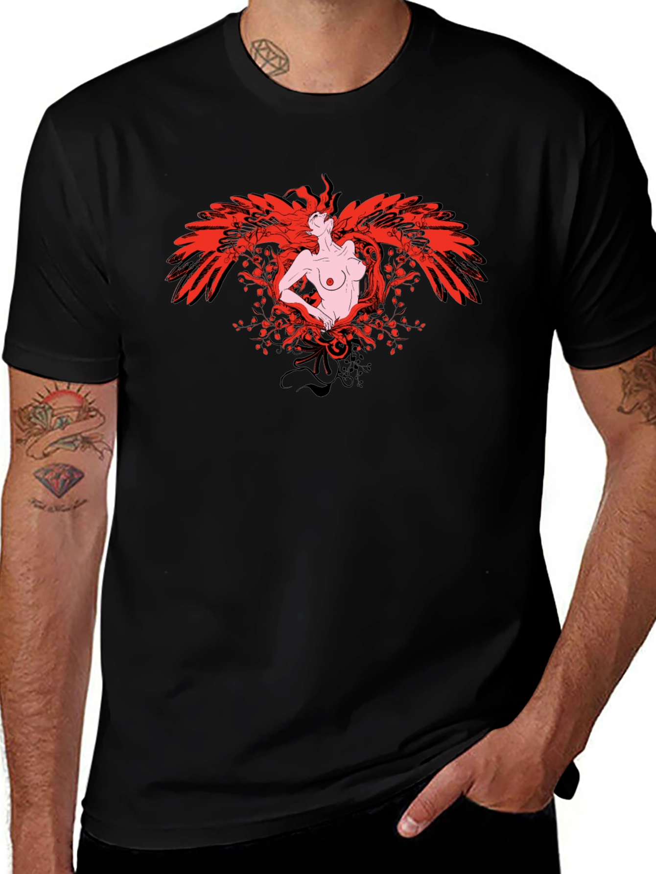 Phoenix Woman Graphic Print T-Shirt - Black