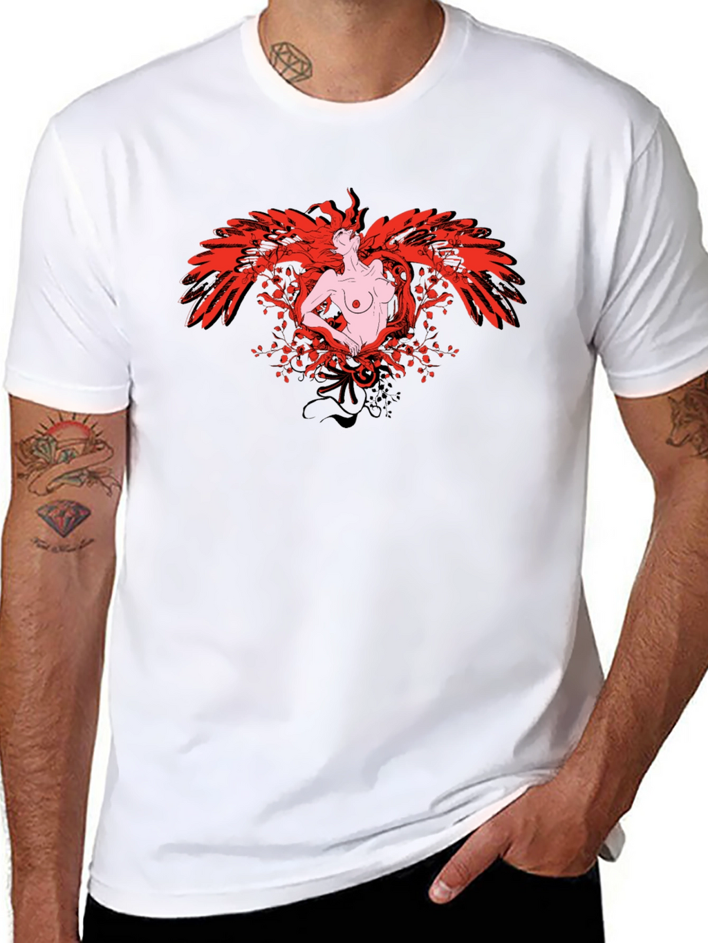 Phoenix Woman Graphic Print T-Shirt - Black
