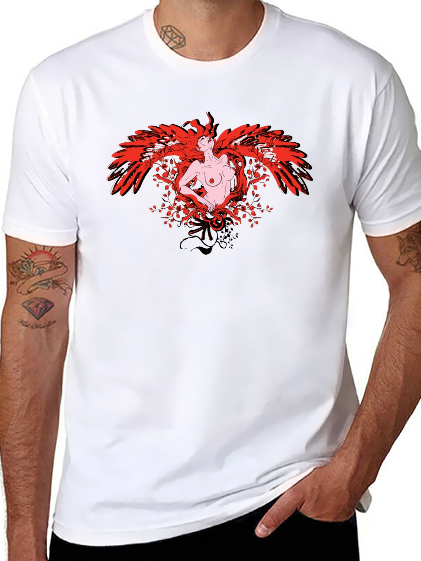 Phoenix Woman Graphic Print T-Shirt - Black