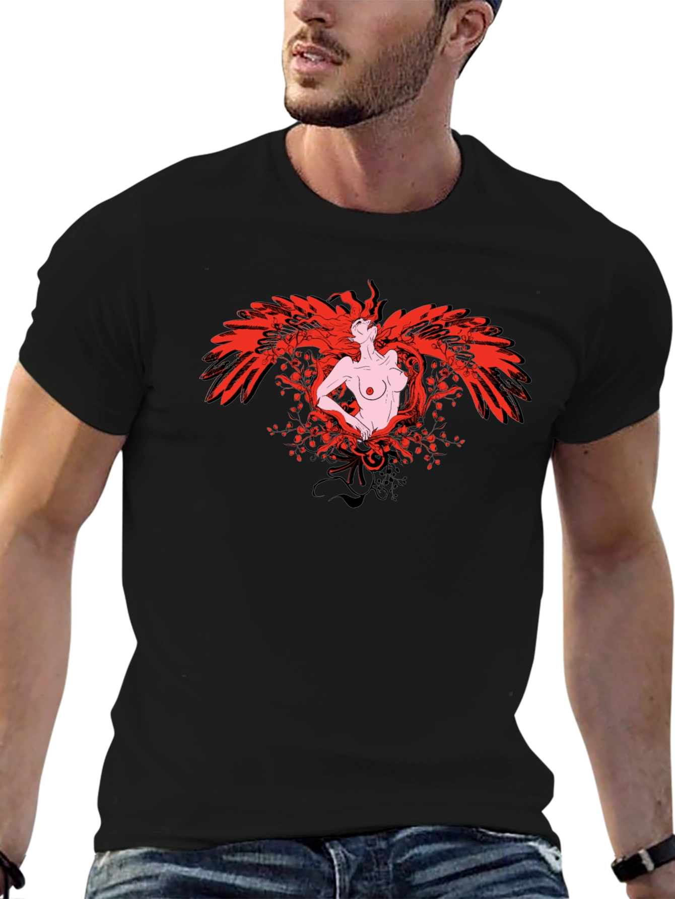 Phoenix Woman Graphic Print T-Shirt - Black