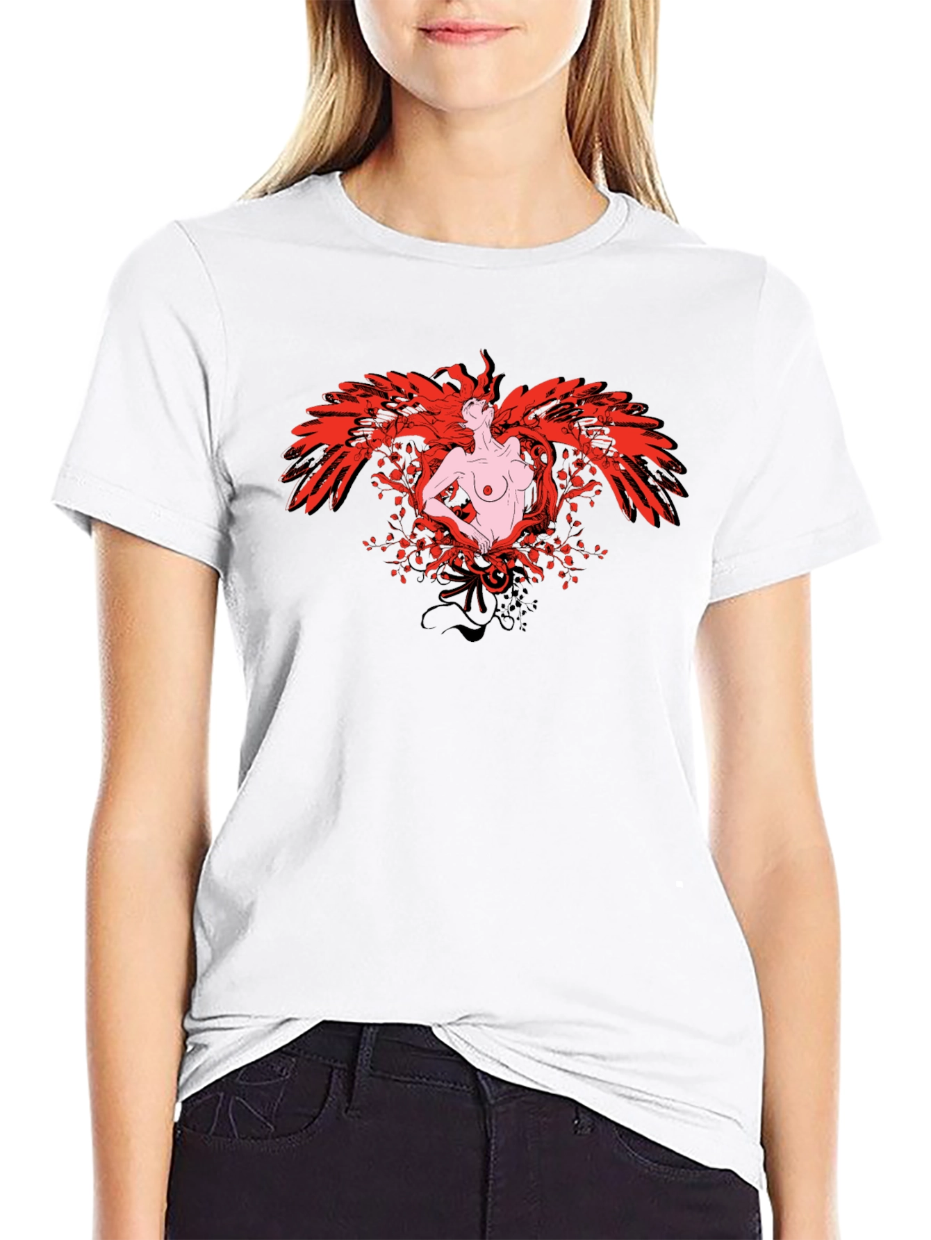 Phoenix Woman Graphic Print T-Shirt - Black