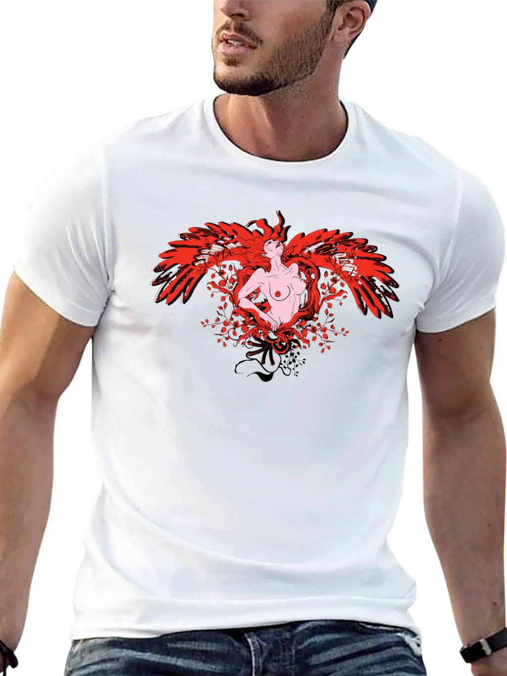 Phoenix Woman Graphic Print T-Shirt - Black