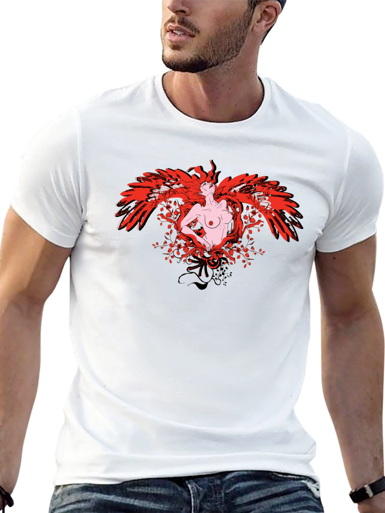Phoenix Woman Graphic Print T-Shirt - Black