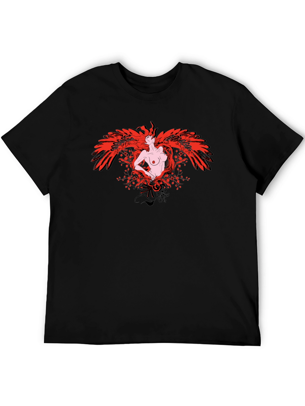 Phoenix Woman Graphic Print T-Shirt - Black