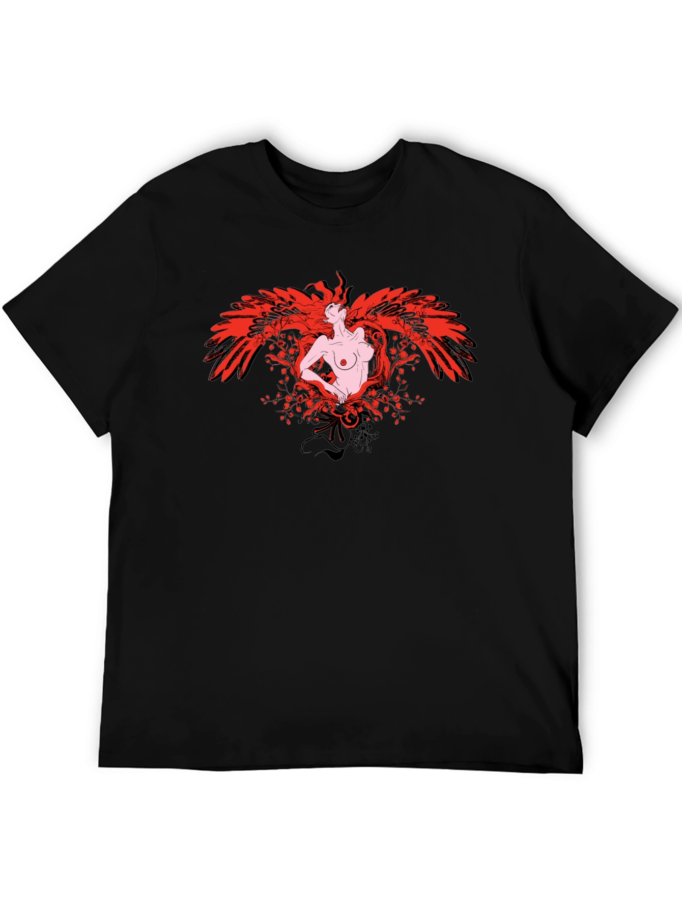 Phoenix Woman Graphic Print T-Shirt - Black