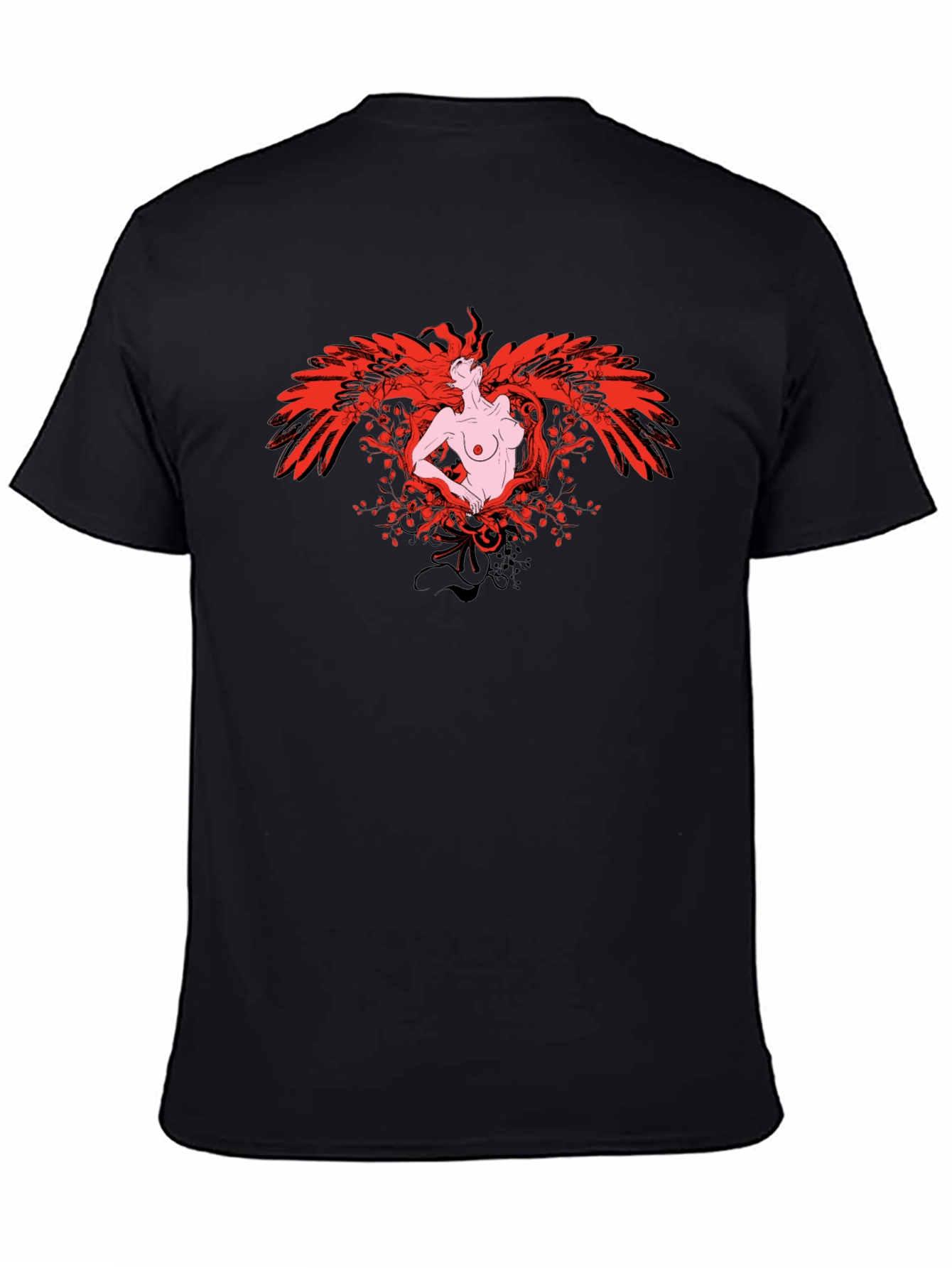Phoenix Woman Graphic Print T-Shirt - Black