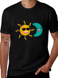 Sun & Moon Graphic T-Shirt - Smiling Celestial Design