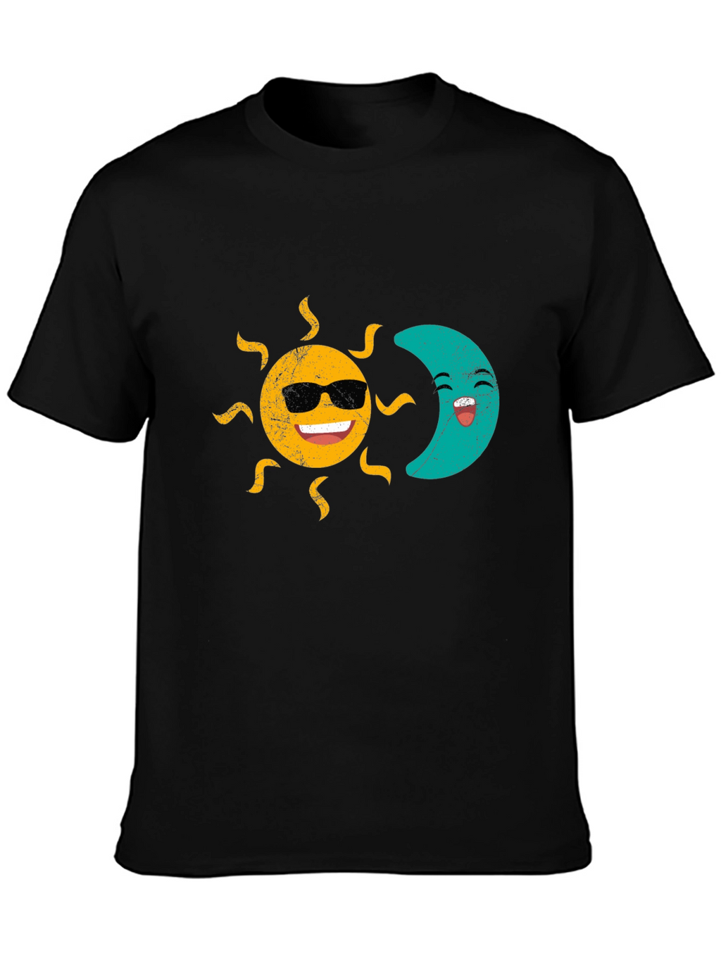 Sun & Moon Graphic T-Shirt - Smiling Celestial Design