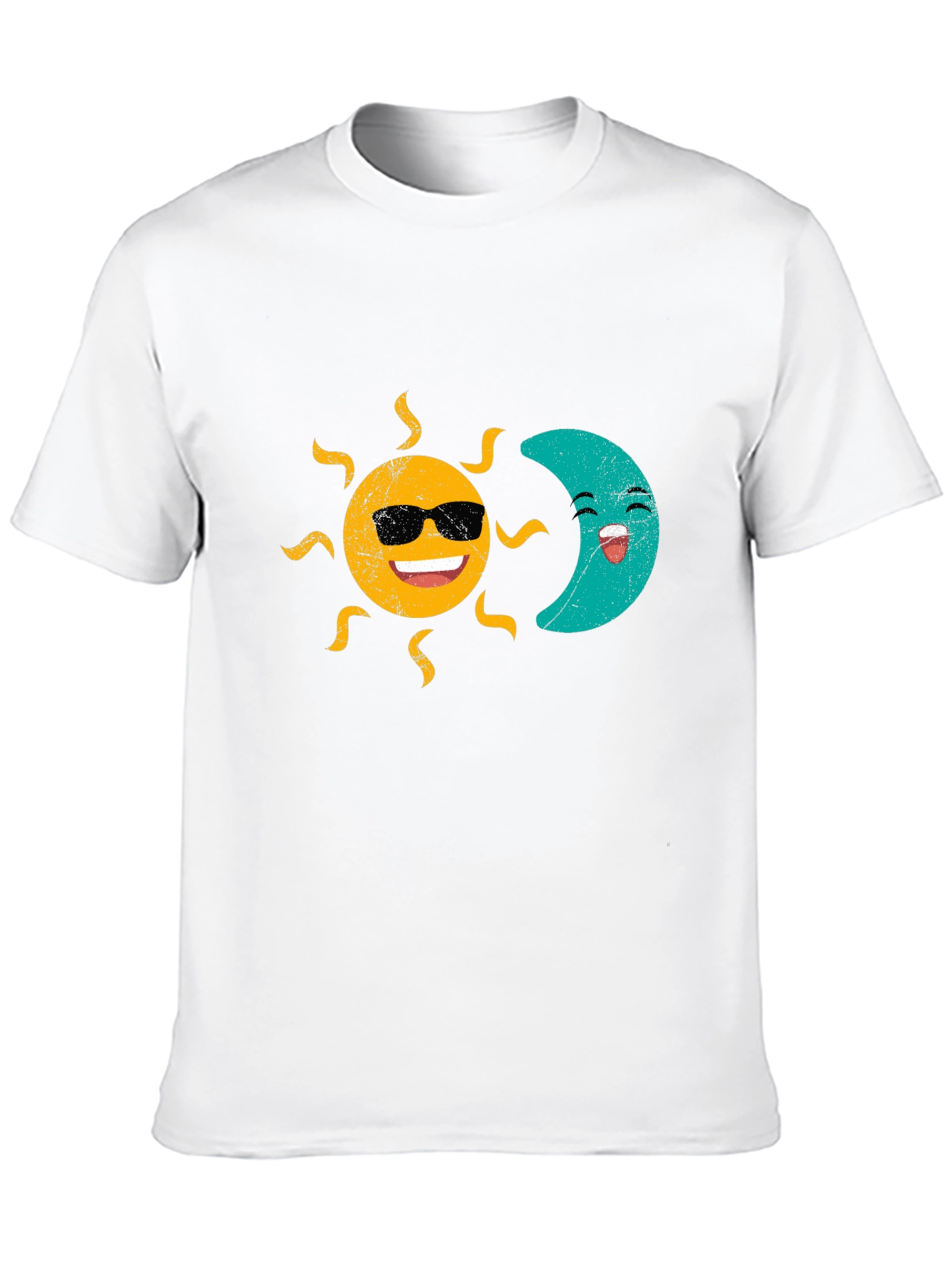 Sun & Moon Graphic T-Shirt - Smiling Celestial Design