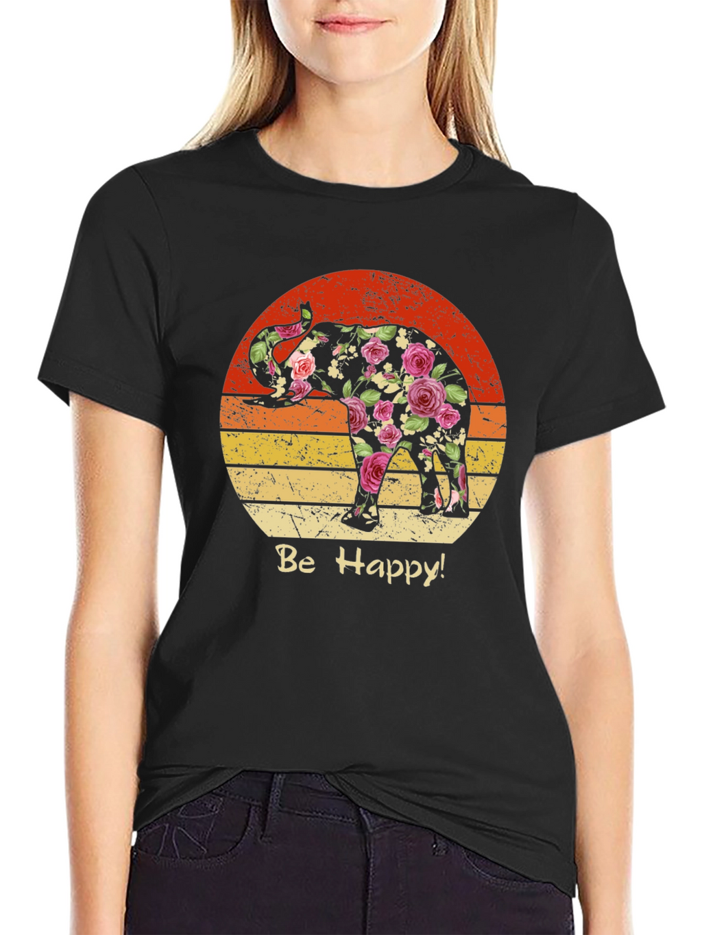 Floral Elephant Sunset Graphic Tee