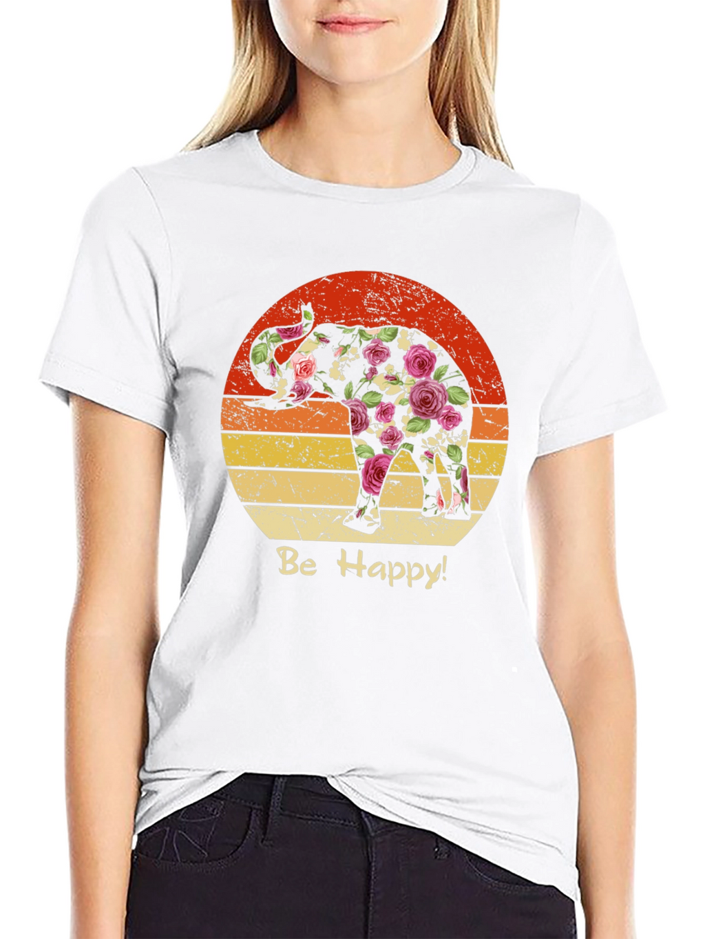 Floral Elephant Sunset Graphic Tee