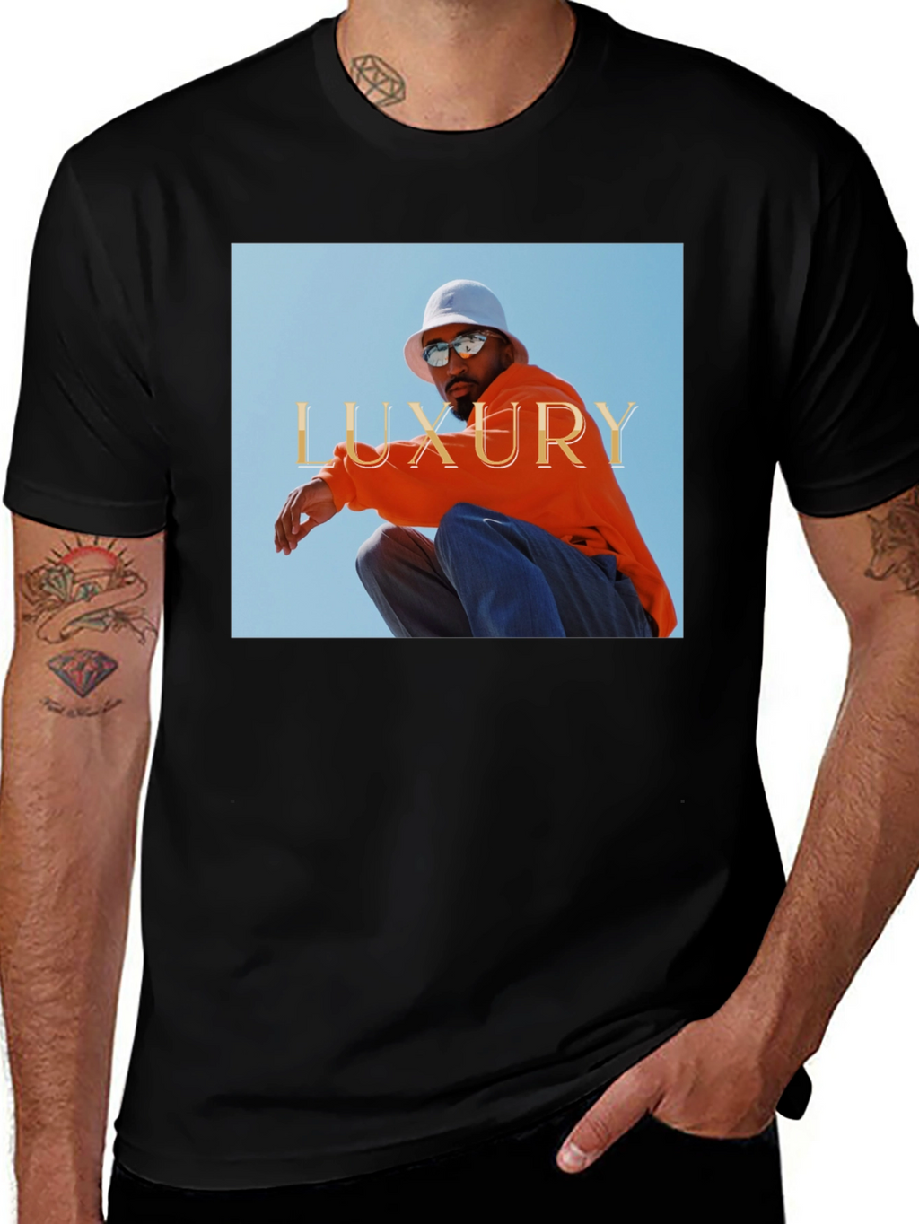 Luxury Photo Graphic Print Black Tee