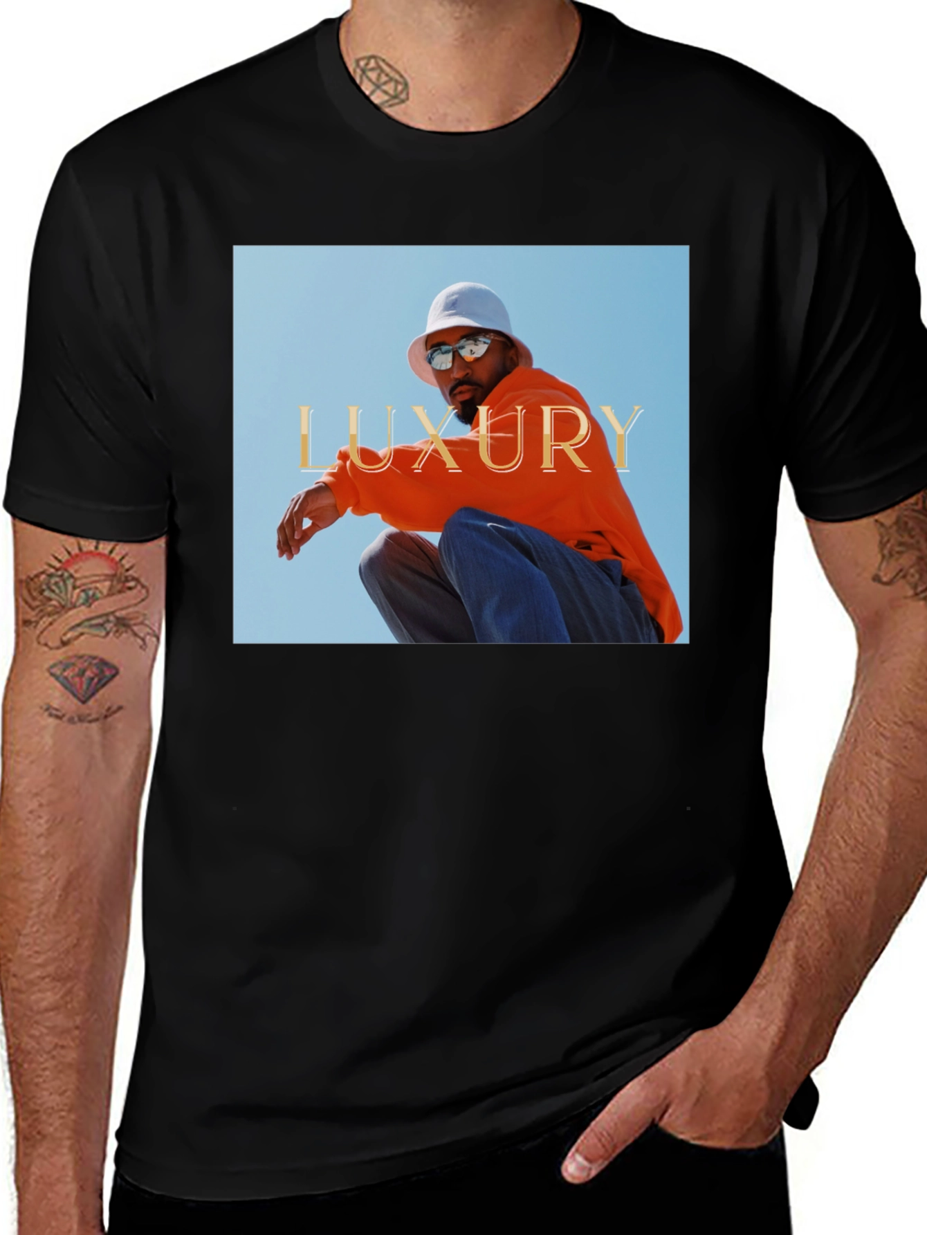 Luxury Photo Graphic Print Black Tee