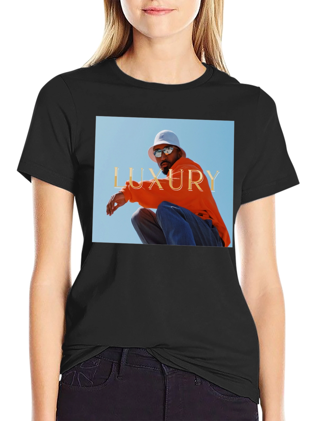 Luxury Photo Graphic Print Black Tee