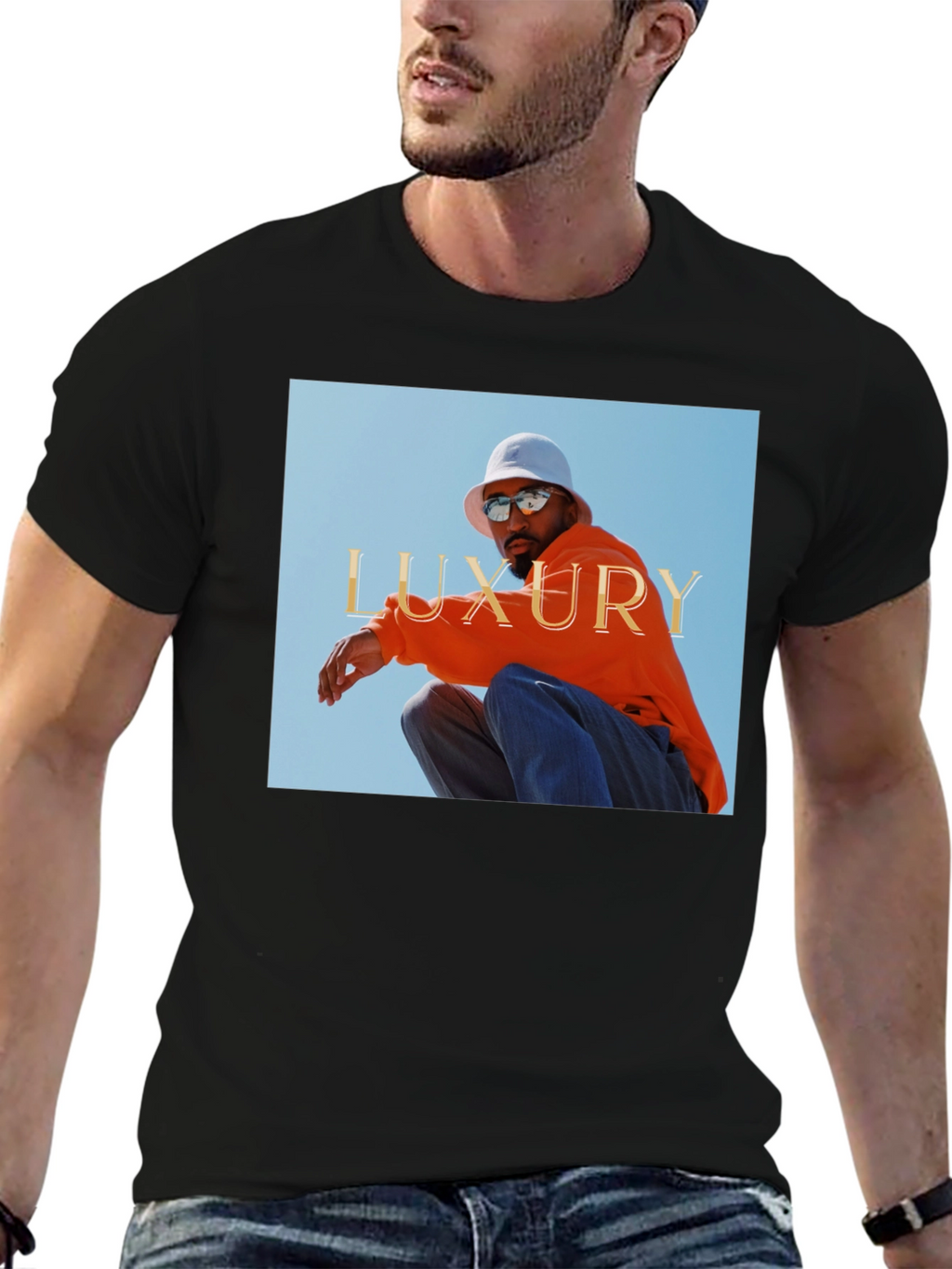Luxury Photo Graphic Print Black Tee