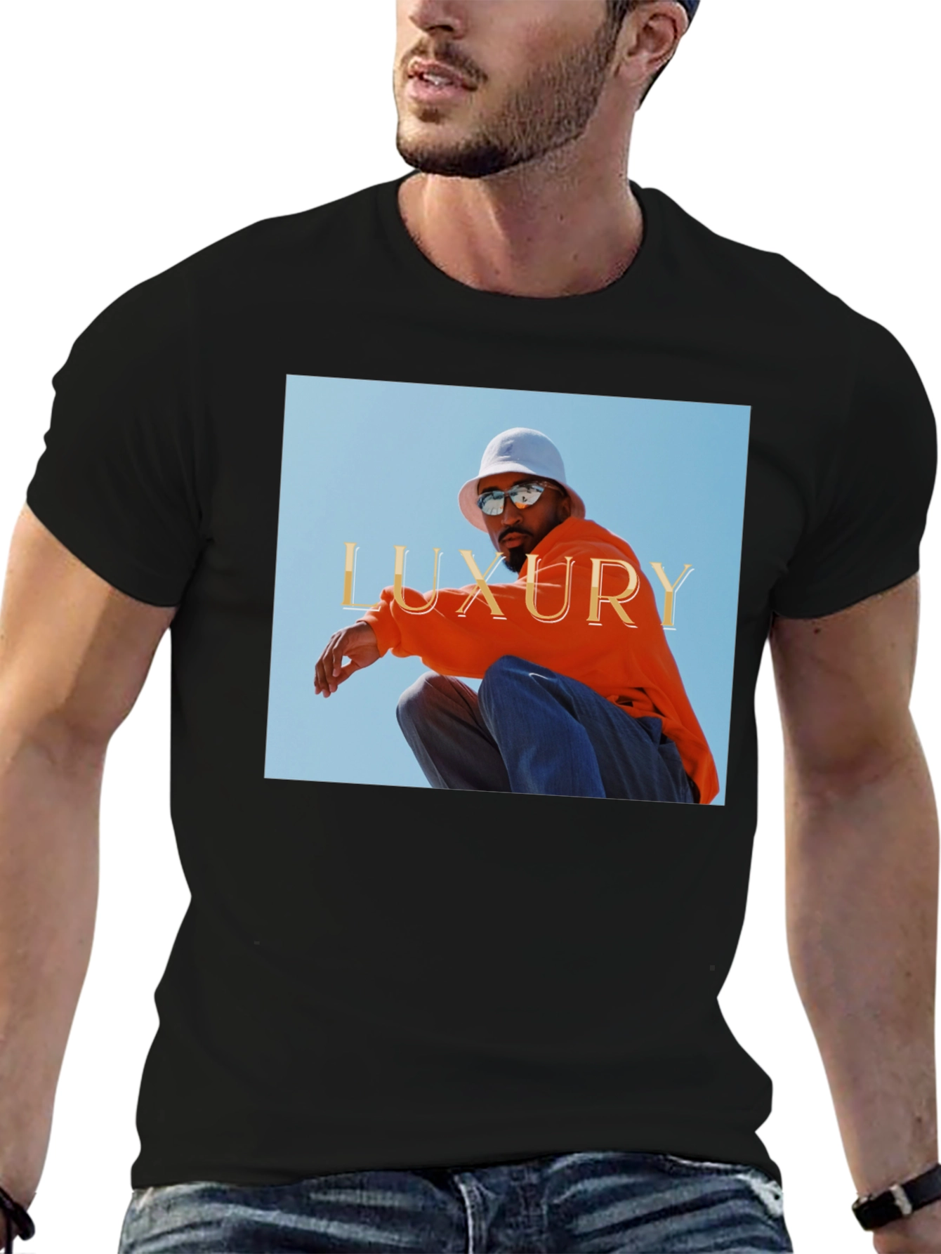 Luxury Photo Graphic Print Black Tee