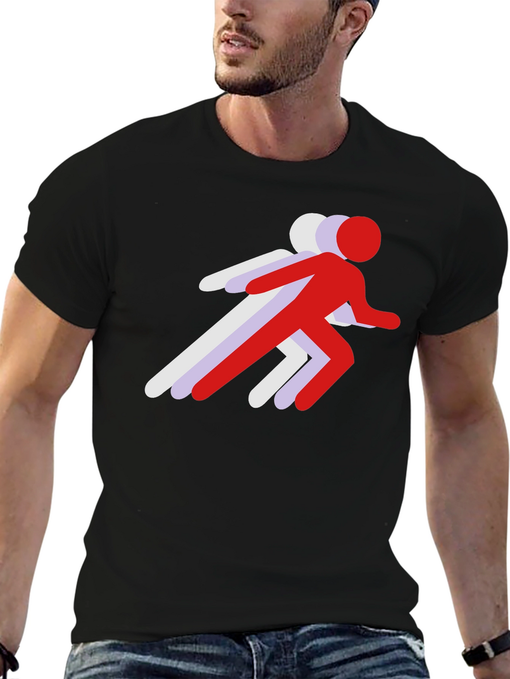 Running Stick Figure Graphic Tee - Black