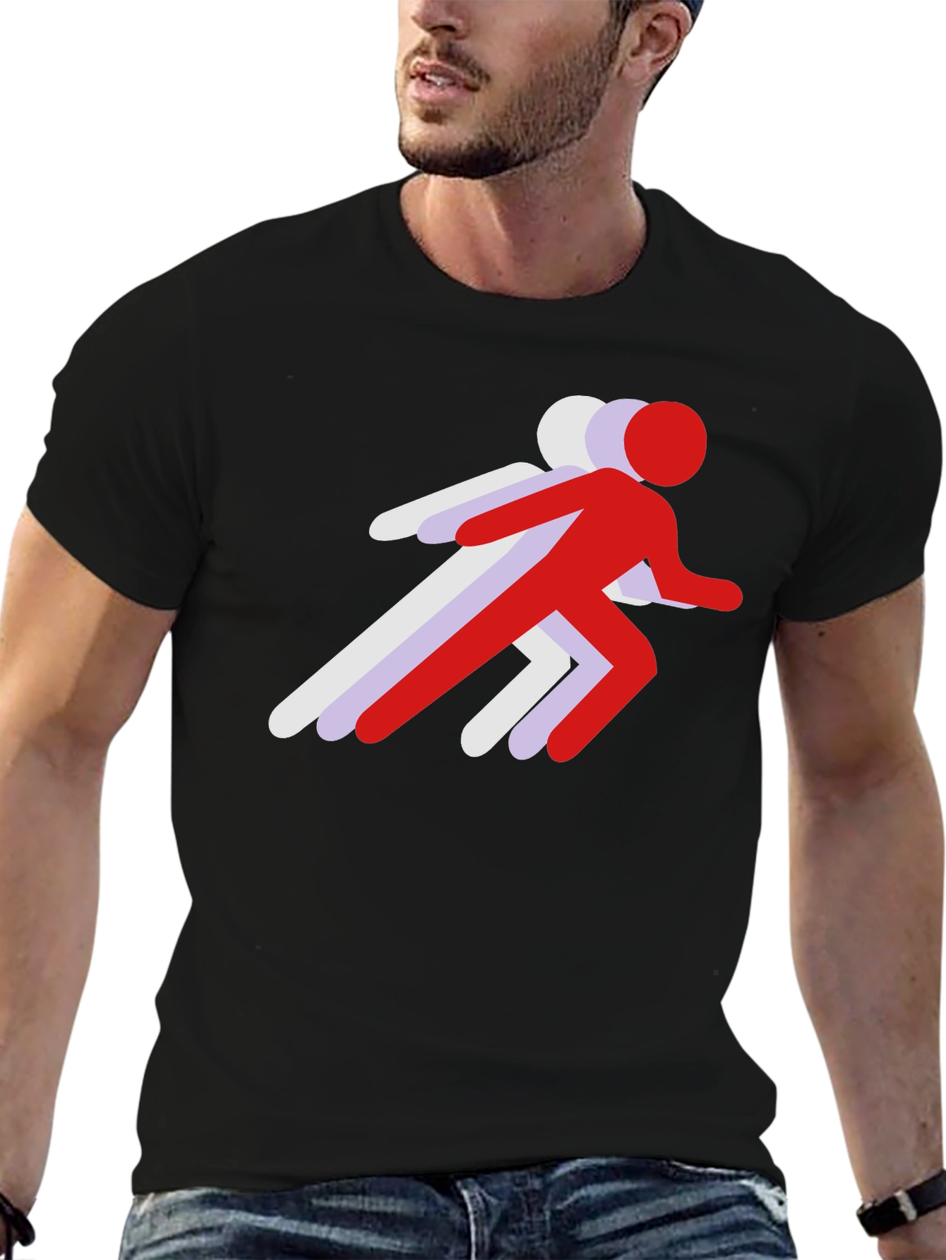 Running Stick Figure Graphic Tee - Black