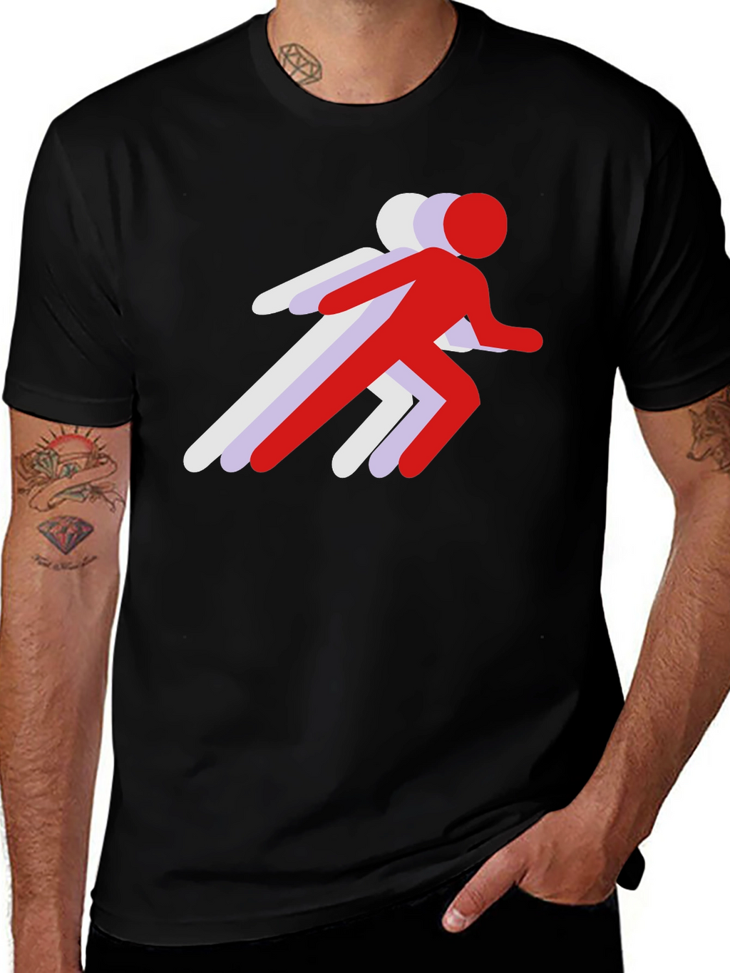 Running Stick Figure Graphic Tee - Black