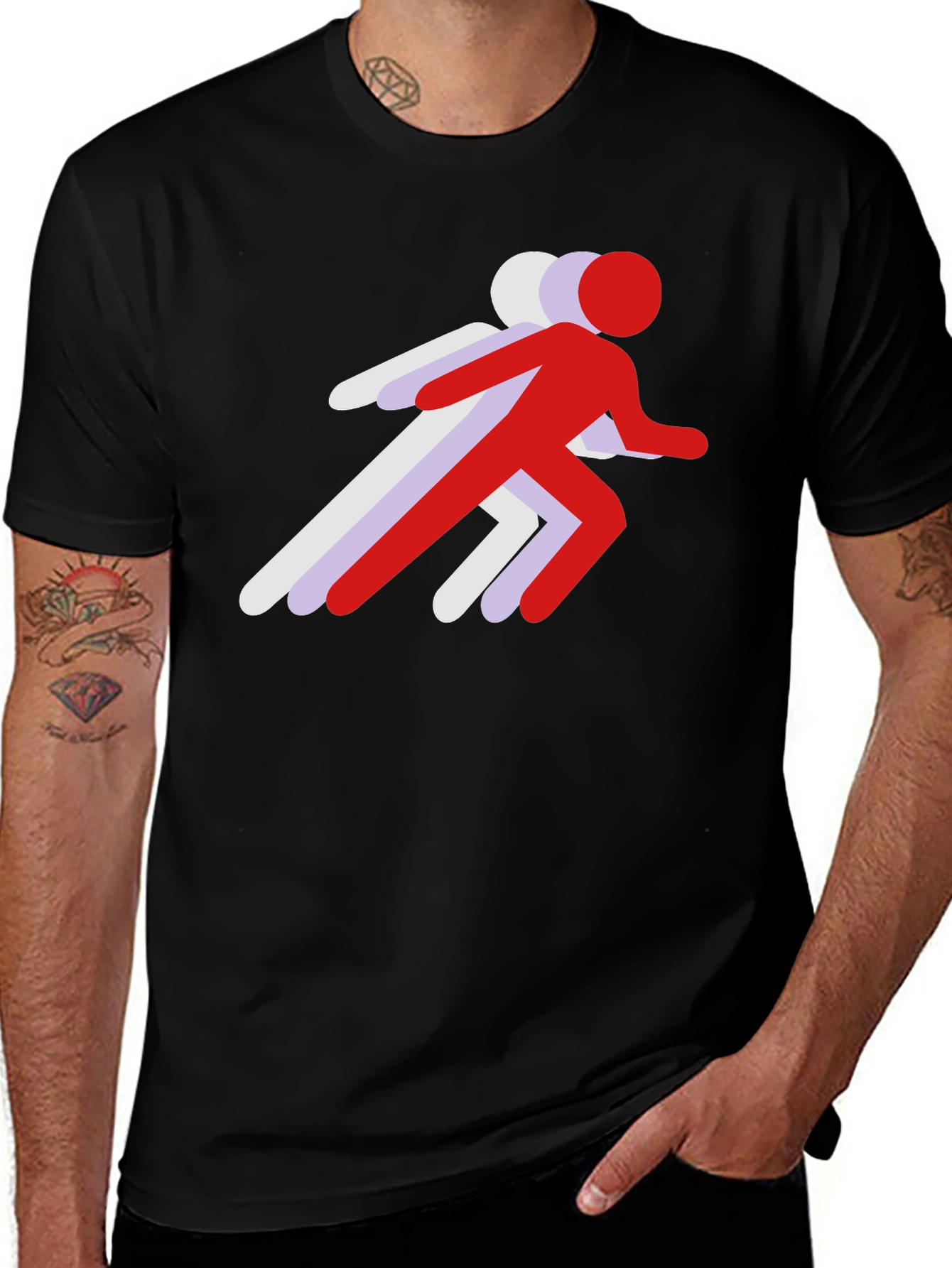Running Stick Figure Graphic Tee - Black