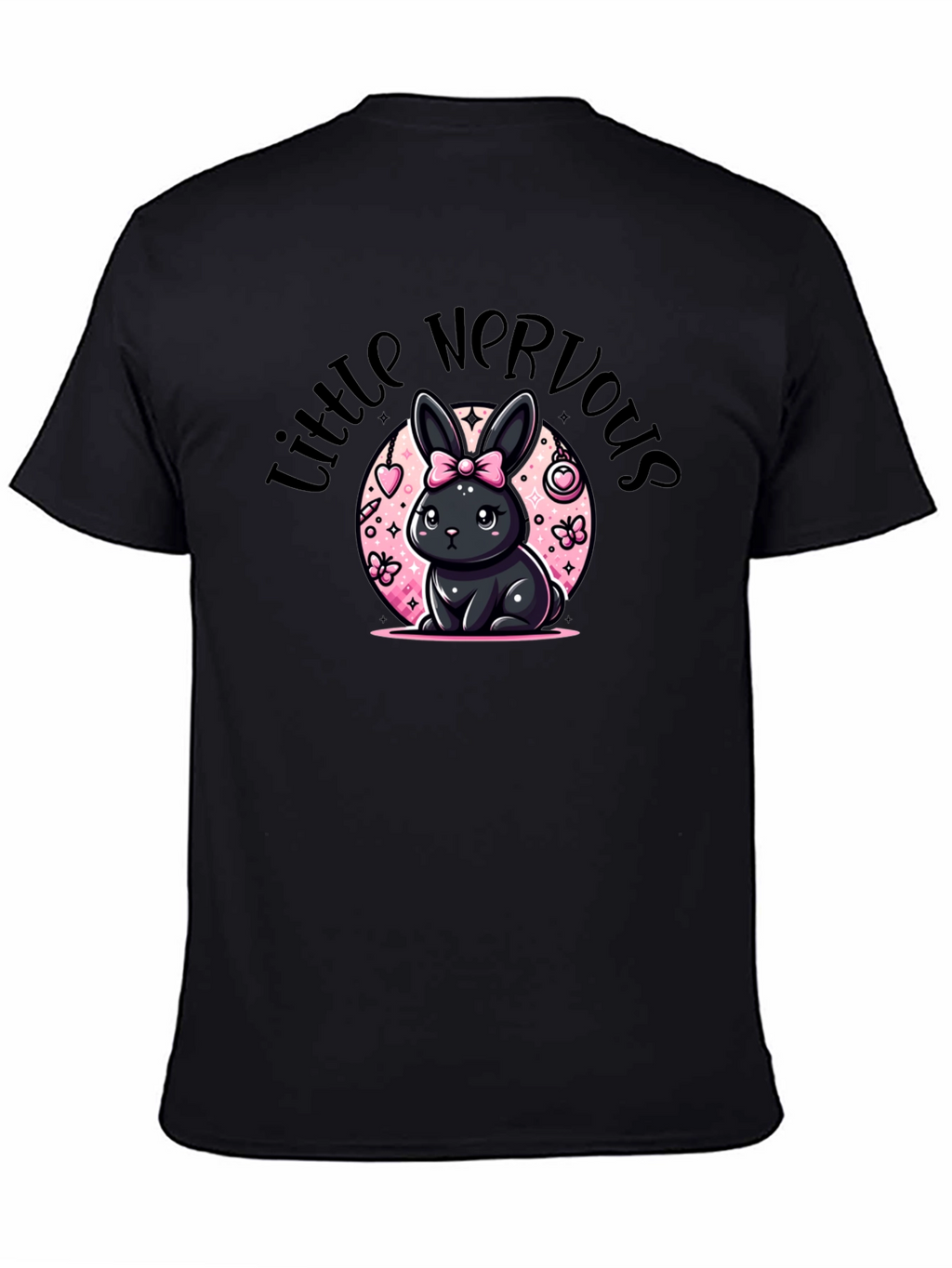 Little Nervous Bunny Black T-Shirt